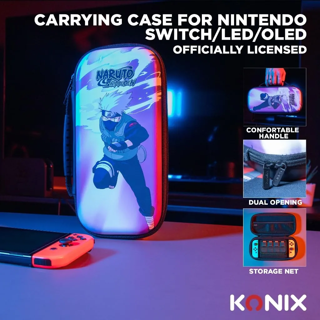 Konix Naruto Shippuden Custodia di protezione e trasporto per Nintendo Switch, Switch Lite e Switch OLED - 8 giochi - Design Kakashi Chidori - immagine 2