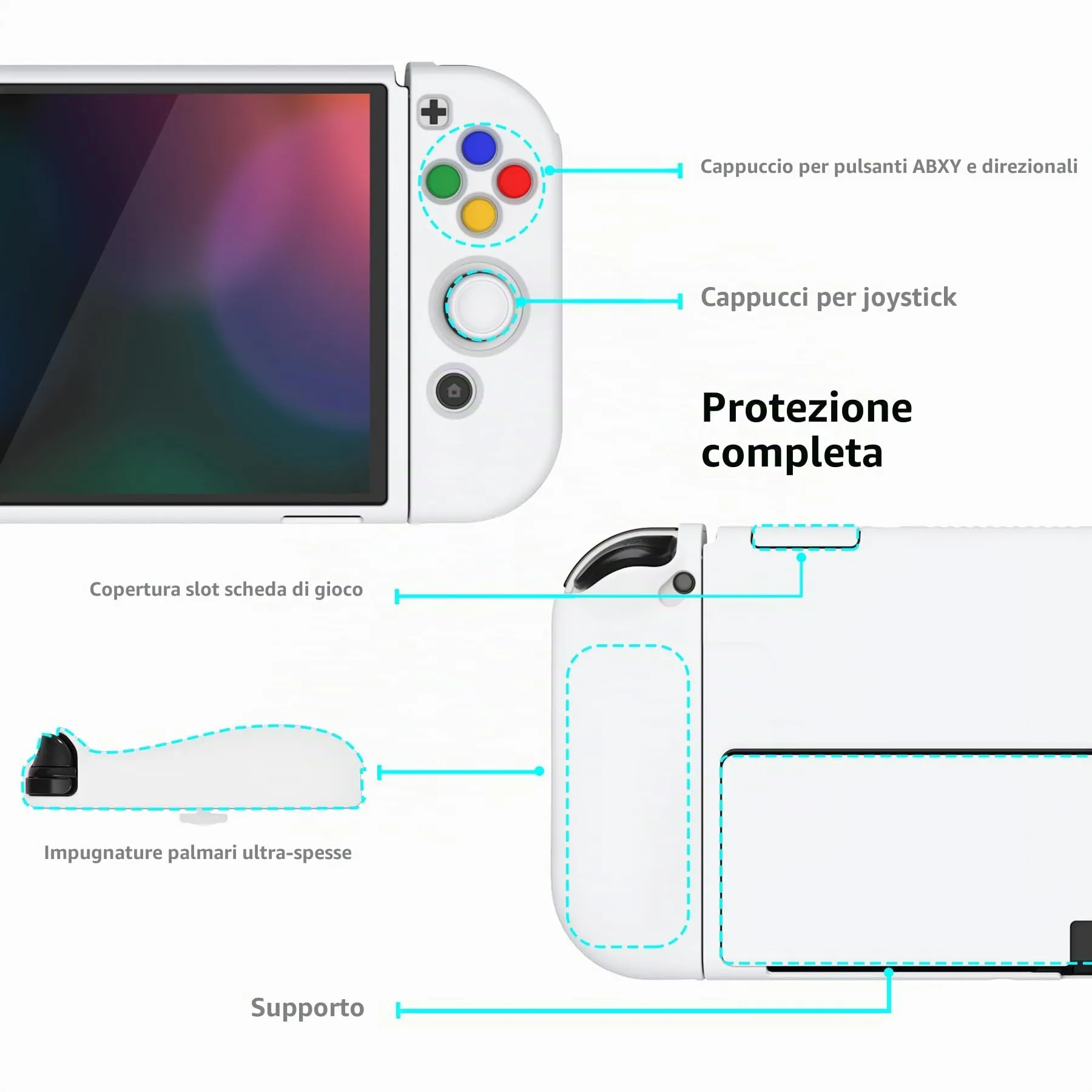 playvital Cover per Nintendo Switch OLED, Custodia Morbida TPU, Bianco - immagine 5