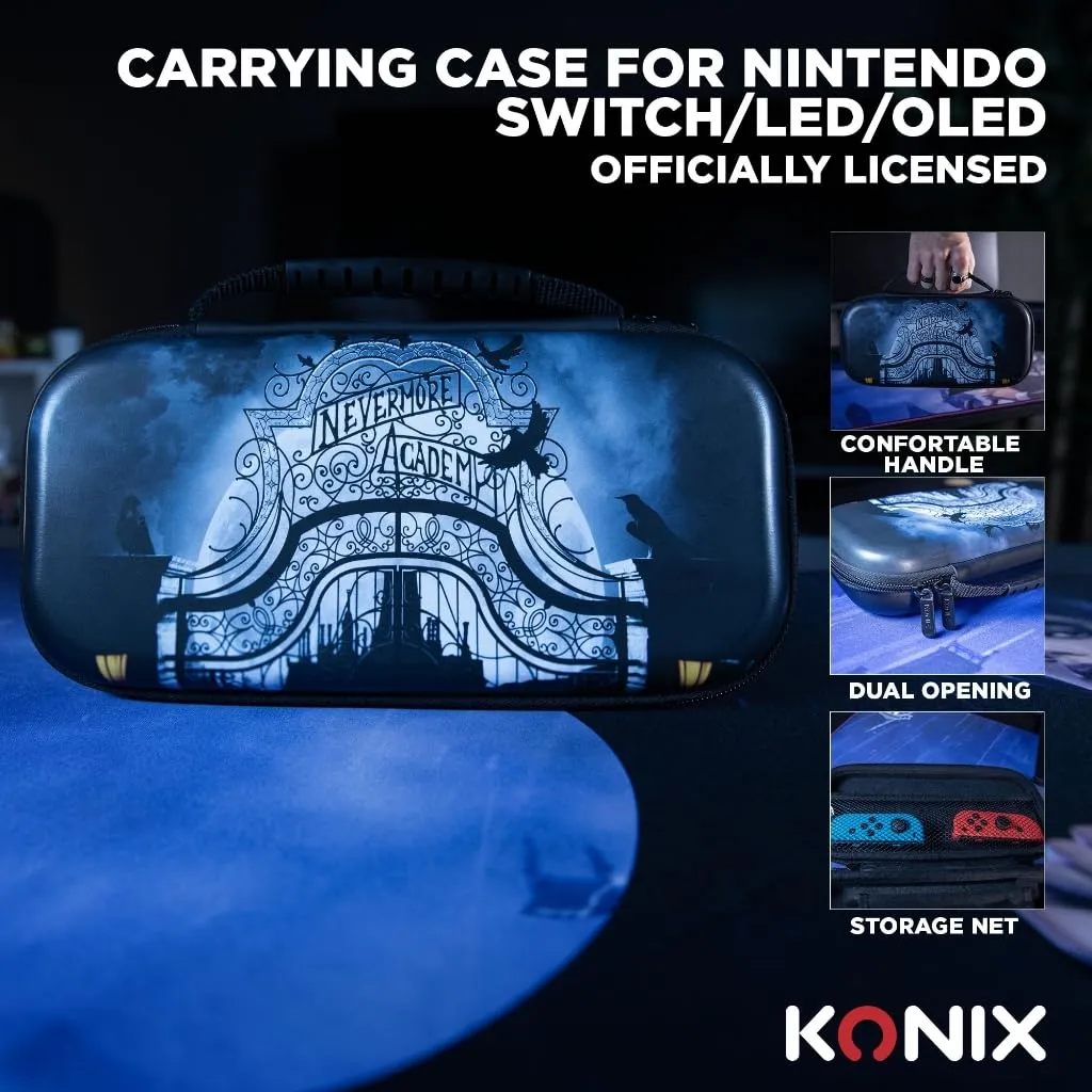 Konix Mercoledì Custodia di protezione e trasporto Nintendo Switch, Switch Lite e Switch OLED - Alloggio 8 giochi - Design Nevermore Academy - Nero - immagine 4