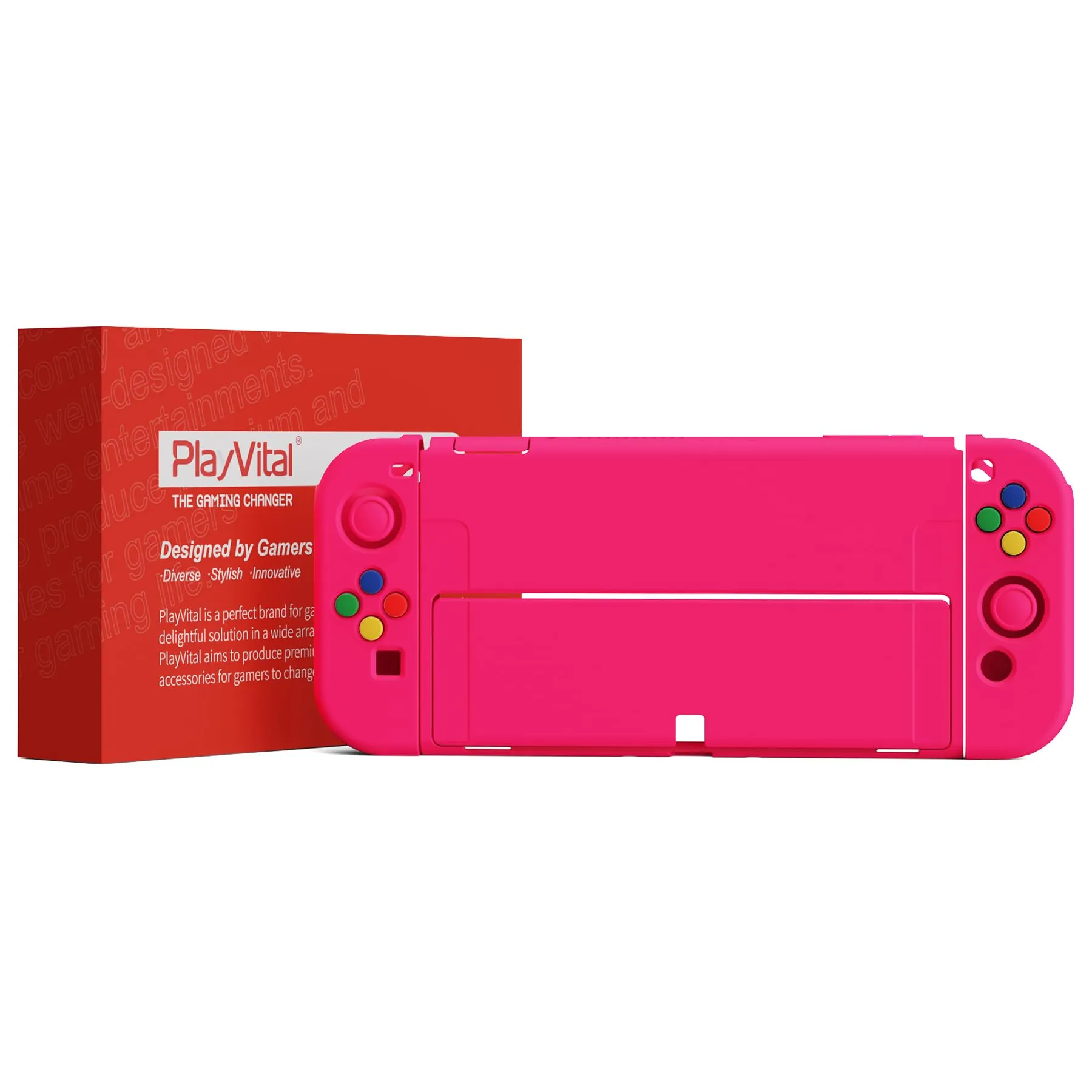 playvital Cover per Nintendo Switch OLED, Custodia Morbida TPU, Rosa Vivo - immagine 3