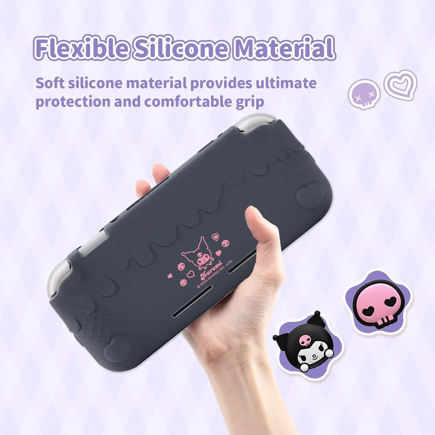 Custodia Protettiva per Switch Lite, Cover in Silicone Morbido Antigraffio Compatibile con Switch Lite 2019, Include 2 Coprimozzi (Nero) - immagine 2