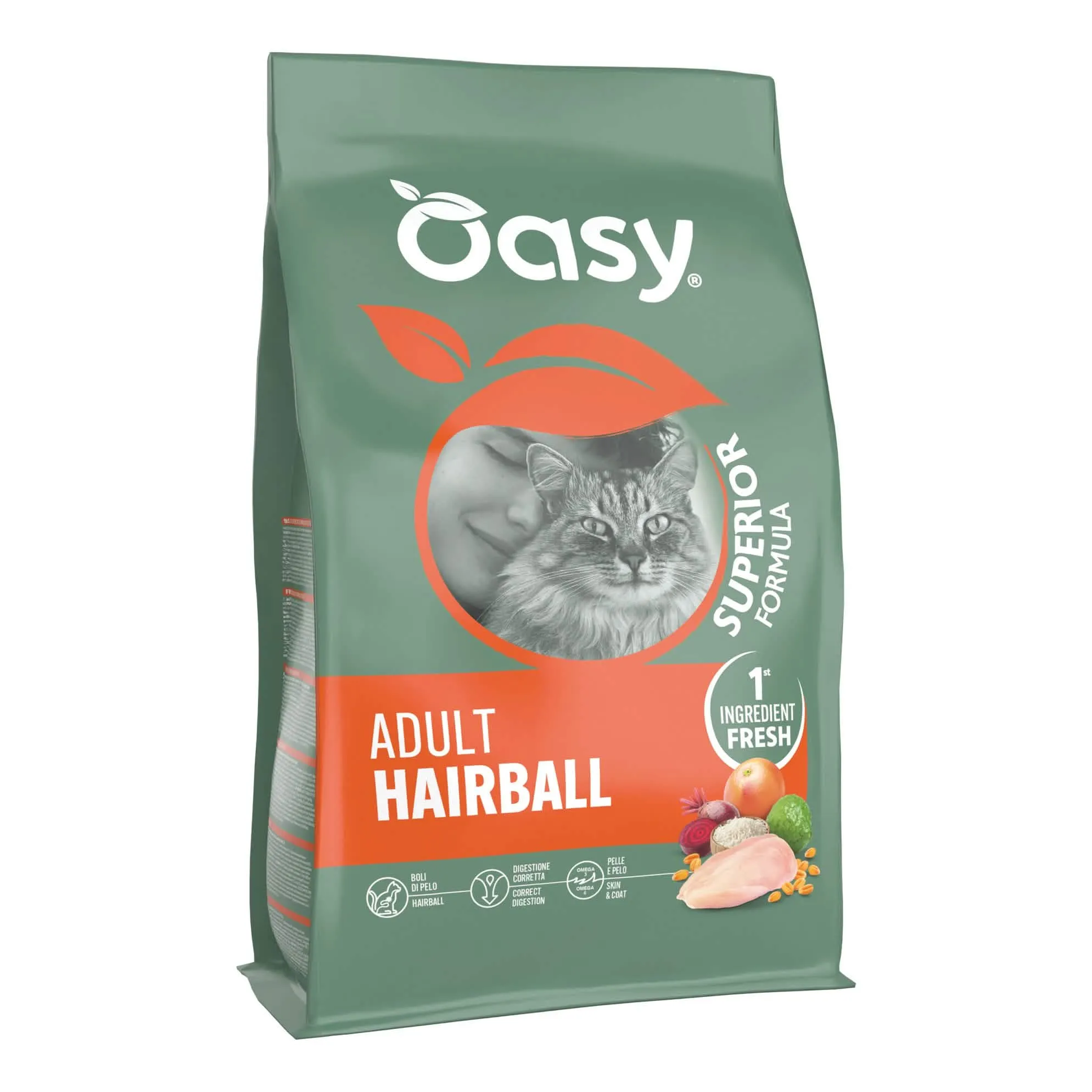 Oasy dry cat superior adult hairball 1,5 kg - immagine 1