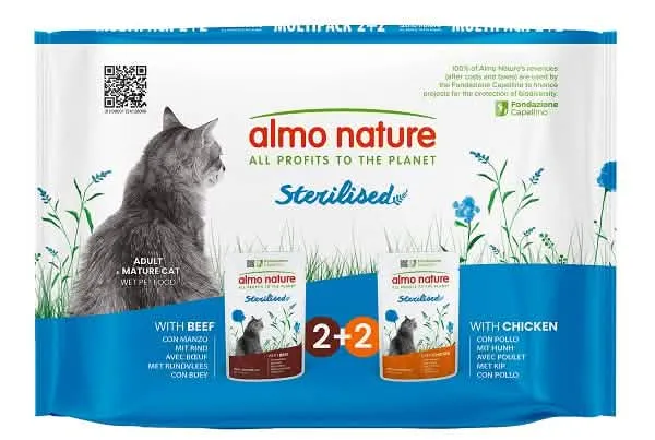 Almo nature functional cat sterilised multi pouch manzo & pollo 4 x 70 g - immagine 1