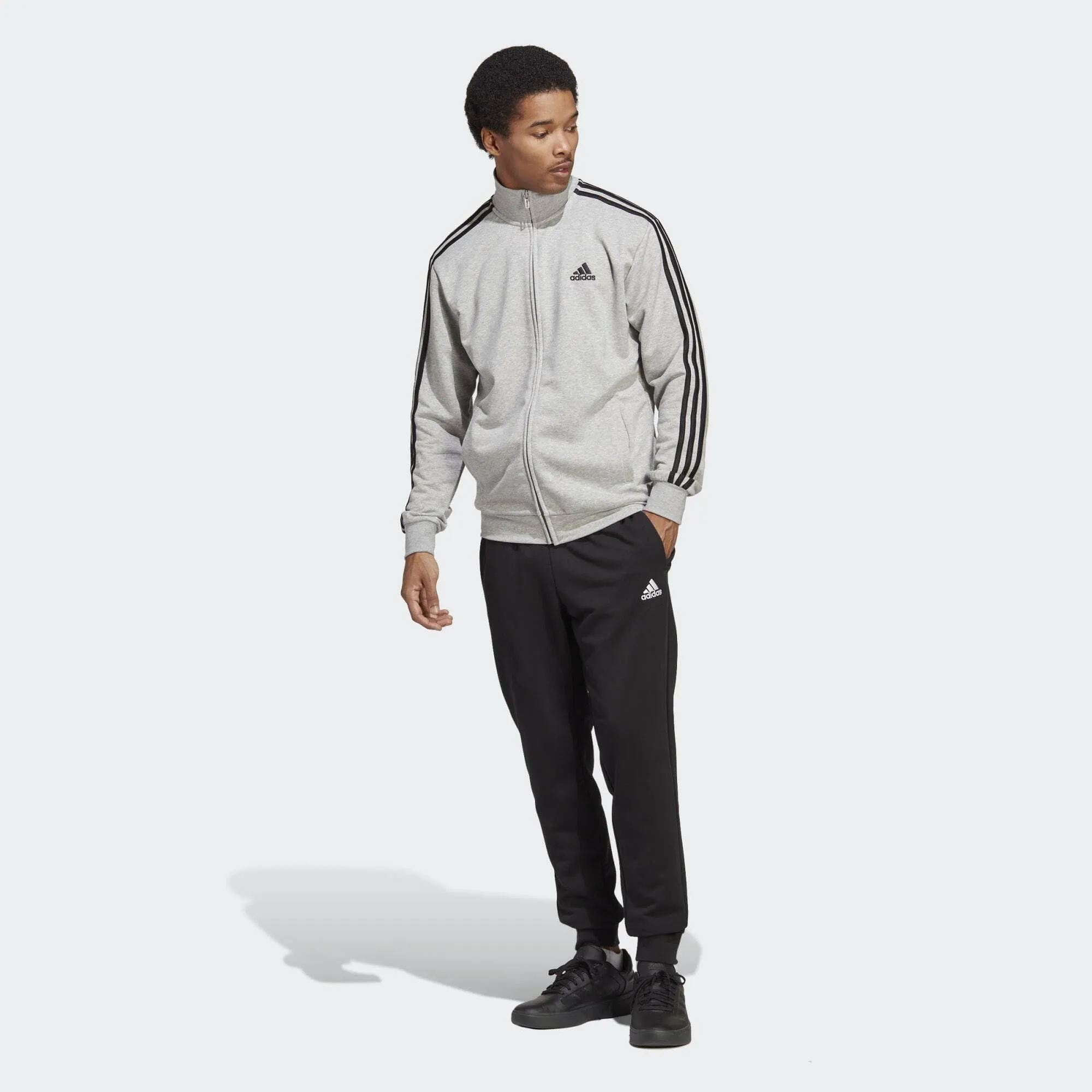 adidas Uomo Basic 3-Stripes French Terry Track Suit, Medium Grey Heather/Black, S - immagine 2