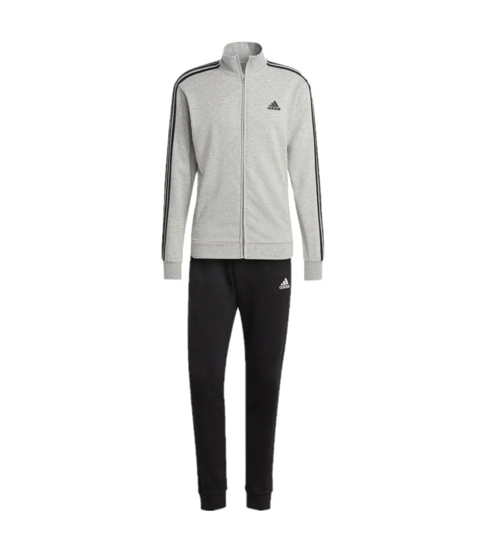 adidas Uomo Basic 3-Stripes French Terry Track Suit, Medium Grey Heather/Black, S - immagine 4