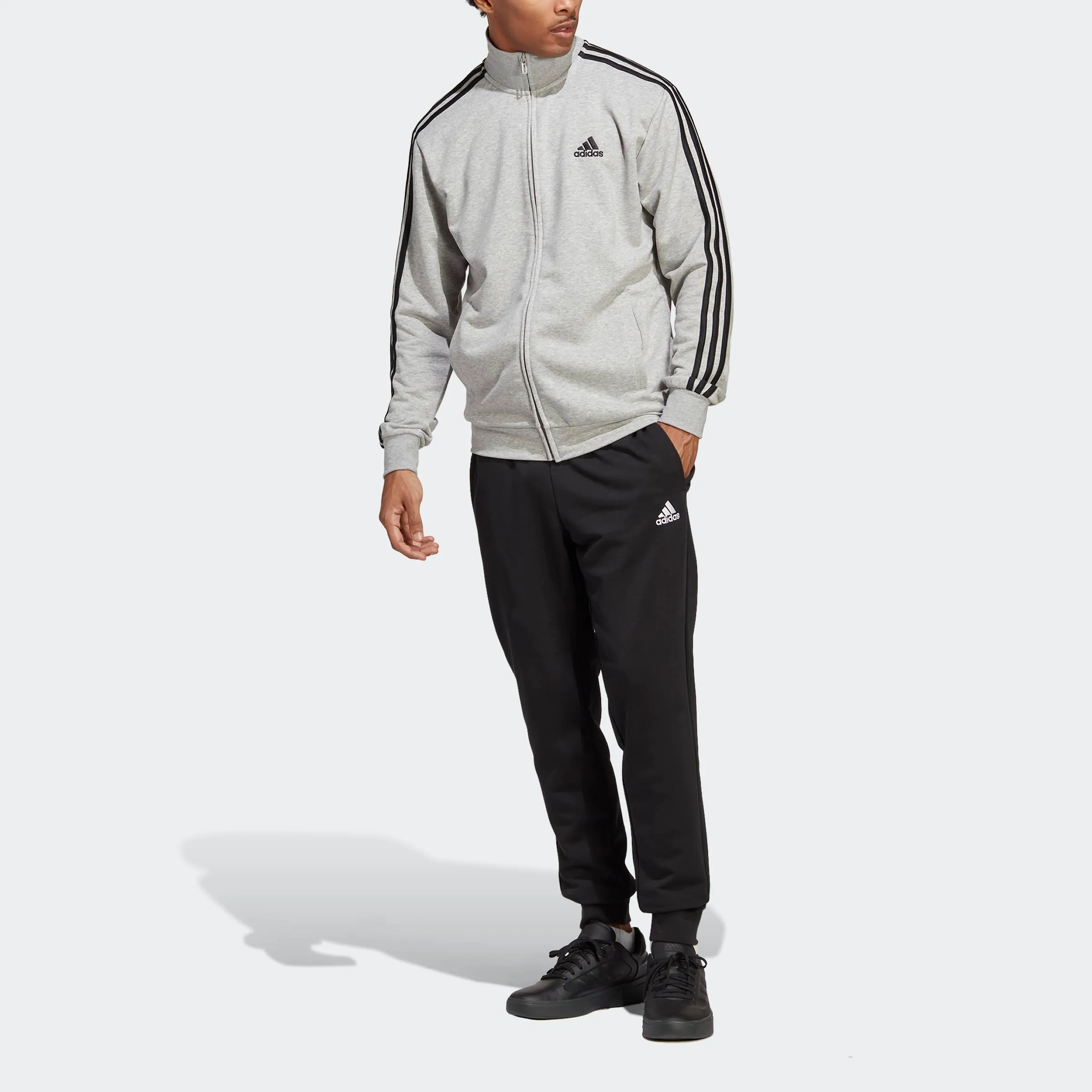 adidas Uomo Basic 3-Stripes French Terry Track Suit, Medium Grey Heather/Black, S - immagine 6