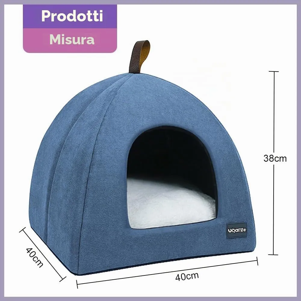 Voarge Letto Grotta per Gatto, Morbido Peluche Caldo, Nido con Cuscino Interno Rimovibile e Lavabile, Blu, Medium - immagine 2