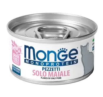 Monge Monoprotein Pezzetti Solo Maiale 80 g - Alimento Completo per Gatti - immagine 1
