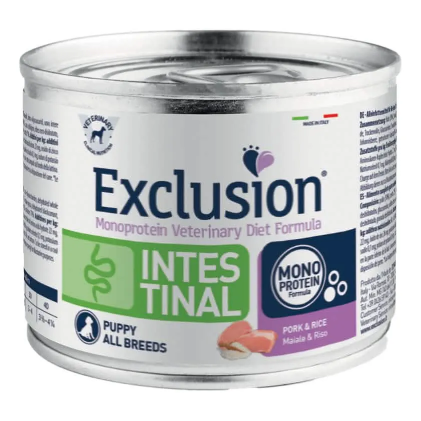 Exclusion monoprotein veterinary diet formula intestinal puppy pork/rice 200 g canned - immagine 1