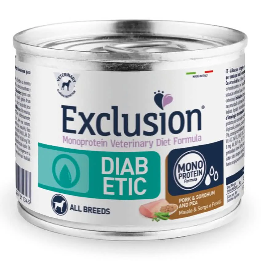 Exclusion monoprotein veterinary diet formula diabetic pork&sorghum and pea all breeds 200 g - immagine 1