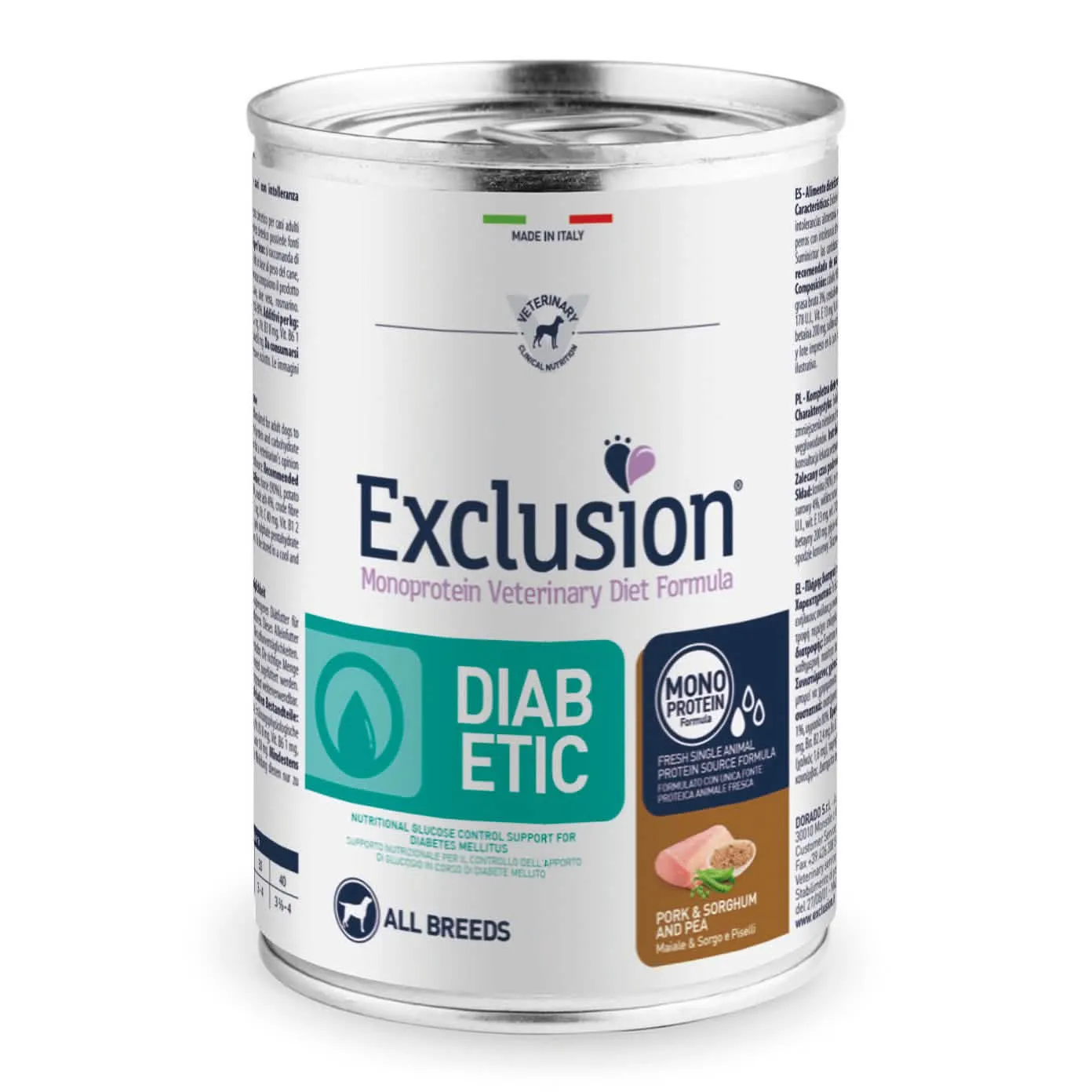 Exclusion monoprotein veterinary diet formula diabetic pork&sorghum and pea all breeds 400 g - immagine 1