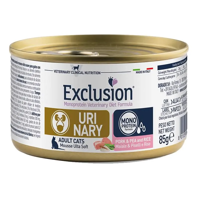 Exclusion monoprotein veterinary diet formula urinary stress pork & pea and rice 85 g - immagine 1