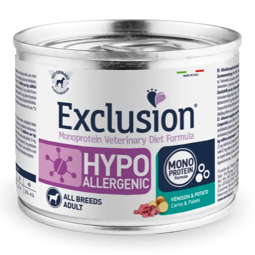 Exclusion monoprotein veterinary diet formula hypoallergenic venison and potato all breeds 200 g - immagine 1