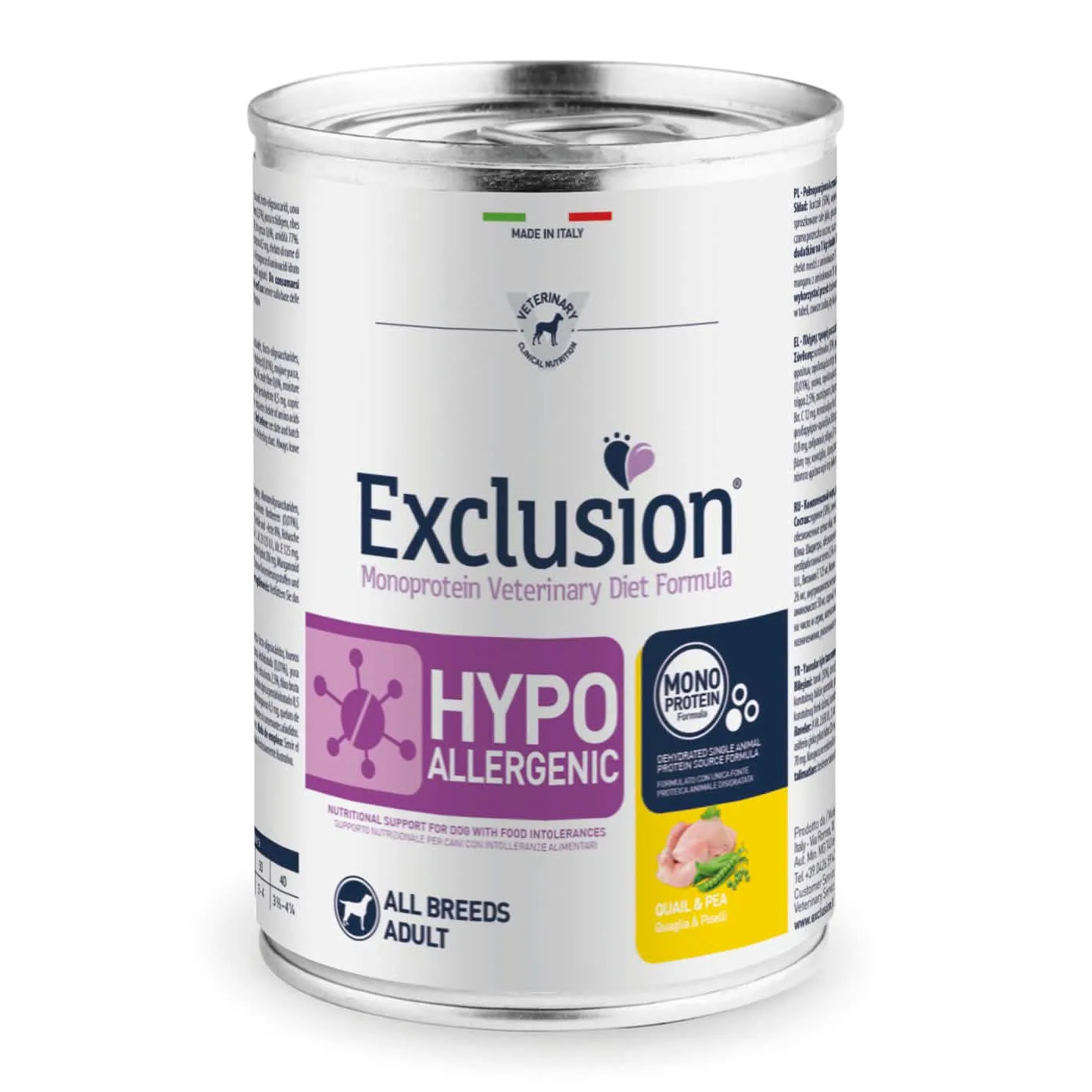 Exclusion monoprotein veterinary diet formula hypoallergenic quail and pea all breeds 400 g - immagine 1