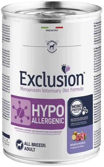 Exclusion monoprotein veterinary diet formula hypoallergenic boar and potato all breeds 400 g - immagine 1