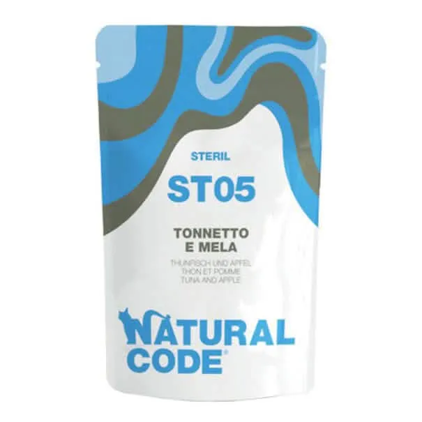 Natural code steril 05 tonnetto e mela umido gatto busta 70 g - immagine 1
