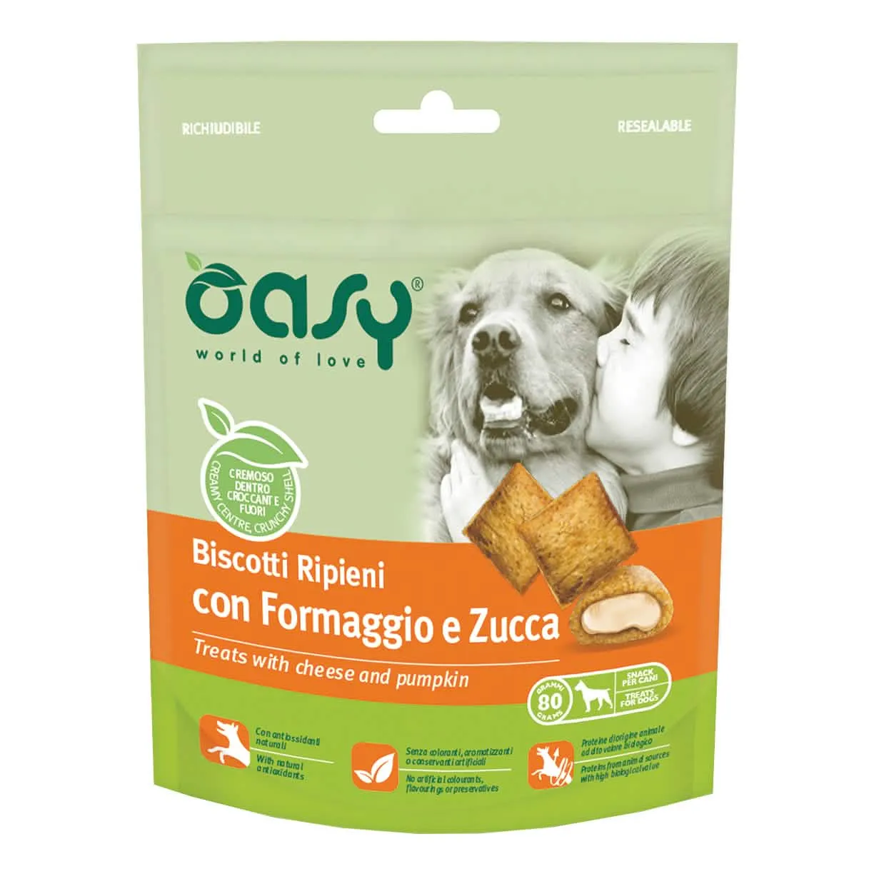Oasy snack dog biscotti ripieni con agnello e mela 80 g - immagine 1