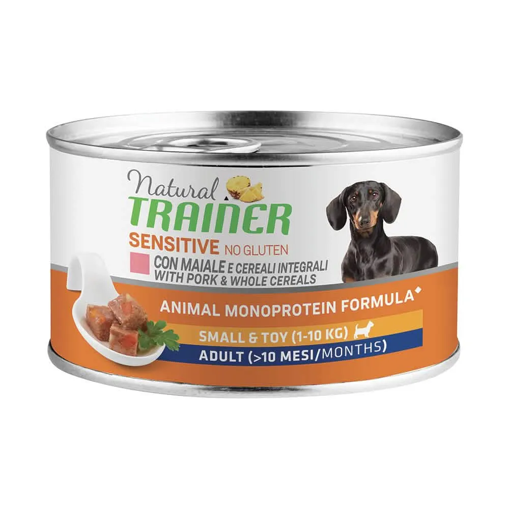 Natural trainer umido sensitive adult small & toy maiale & cereali 150 g no gluten - immagine 1
