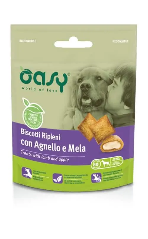 Oasy snack dog biscotti ripieni con agnello e mela 80 g - immagine 1