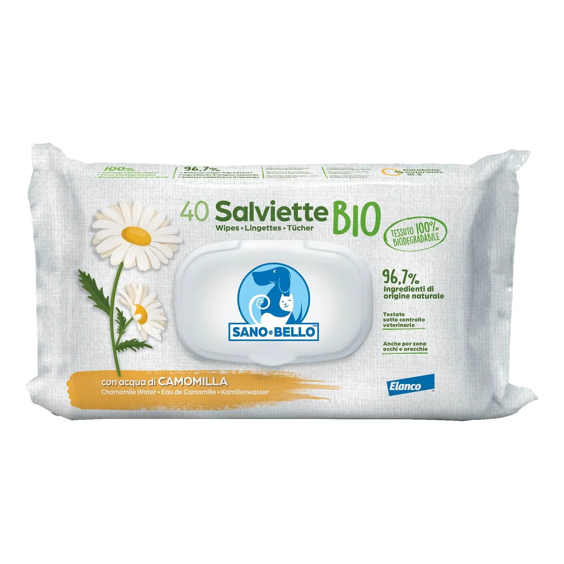 Elanco salviette detergenti bio acqua camomilla 40 pezzi - immagine 1