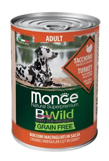 Monge grain free adult tacchino con zucca e zucchine 400 g - immagine 1