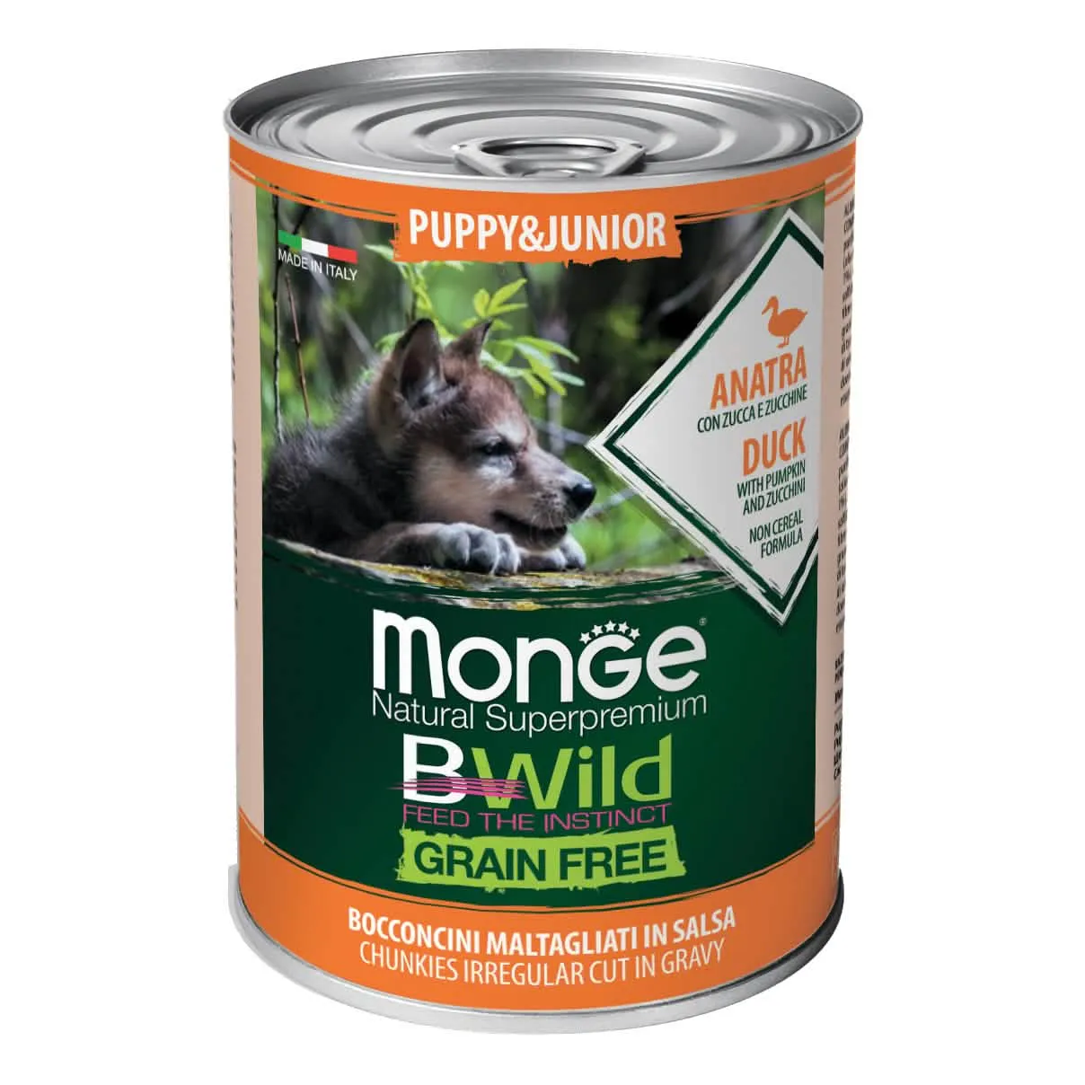 Monge grain free junior anatra con zucca e zucchine 400 g - immagine 1