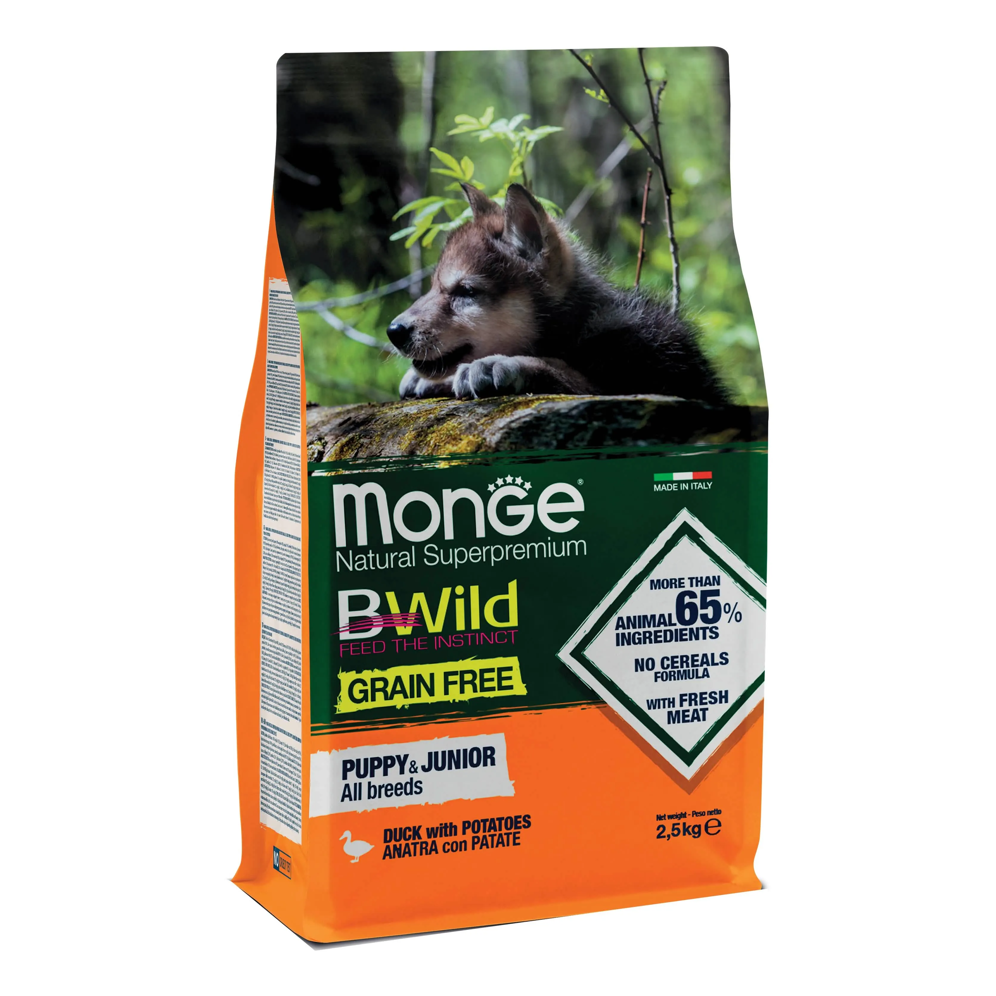 Monge bwild puppy e junior anatra e patate 2,5 kg - immagine 1