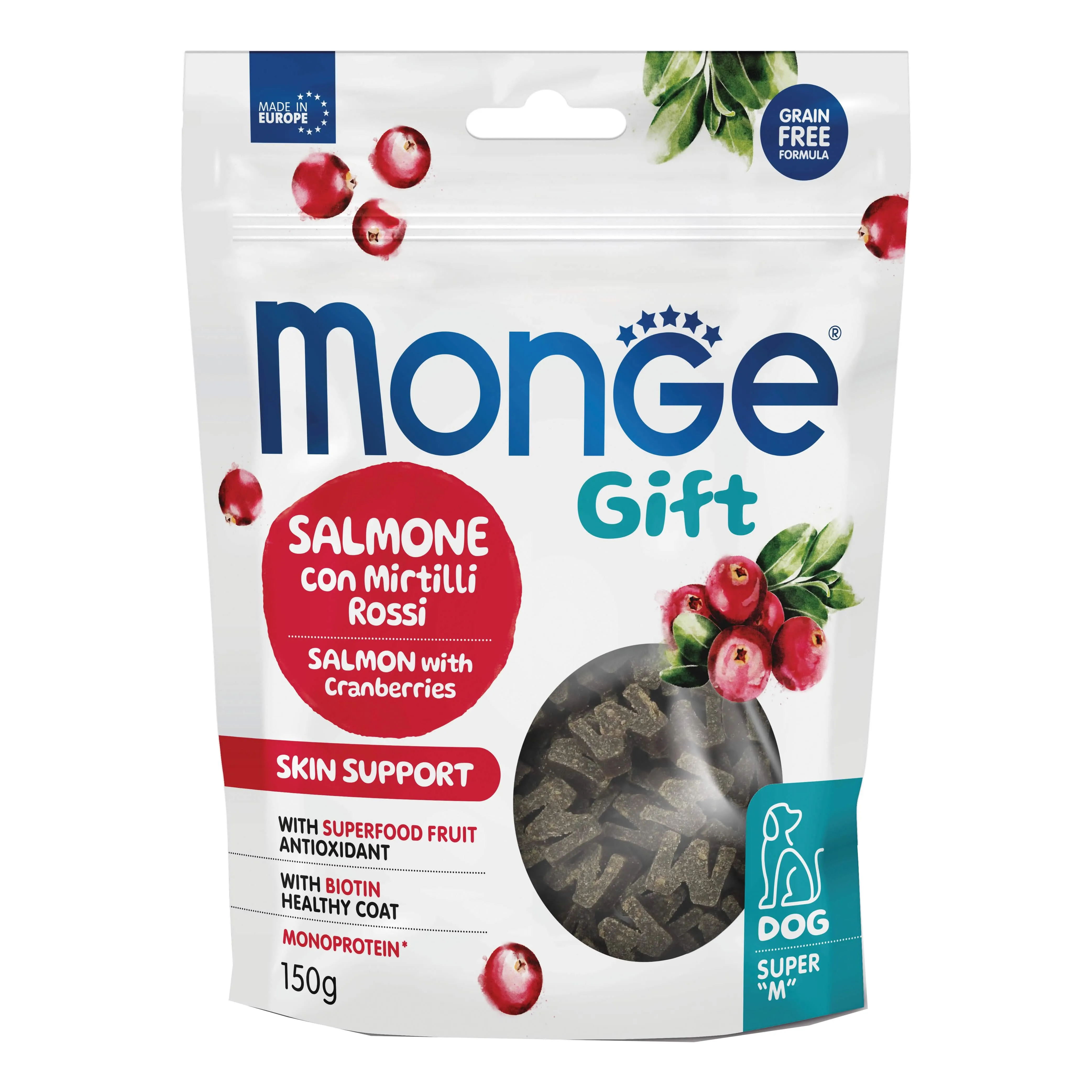 Monge dog super m gift skin support salmone con mirtilli rossi 150 g - immagine 1