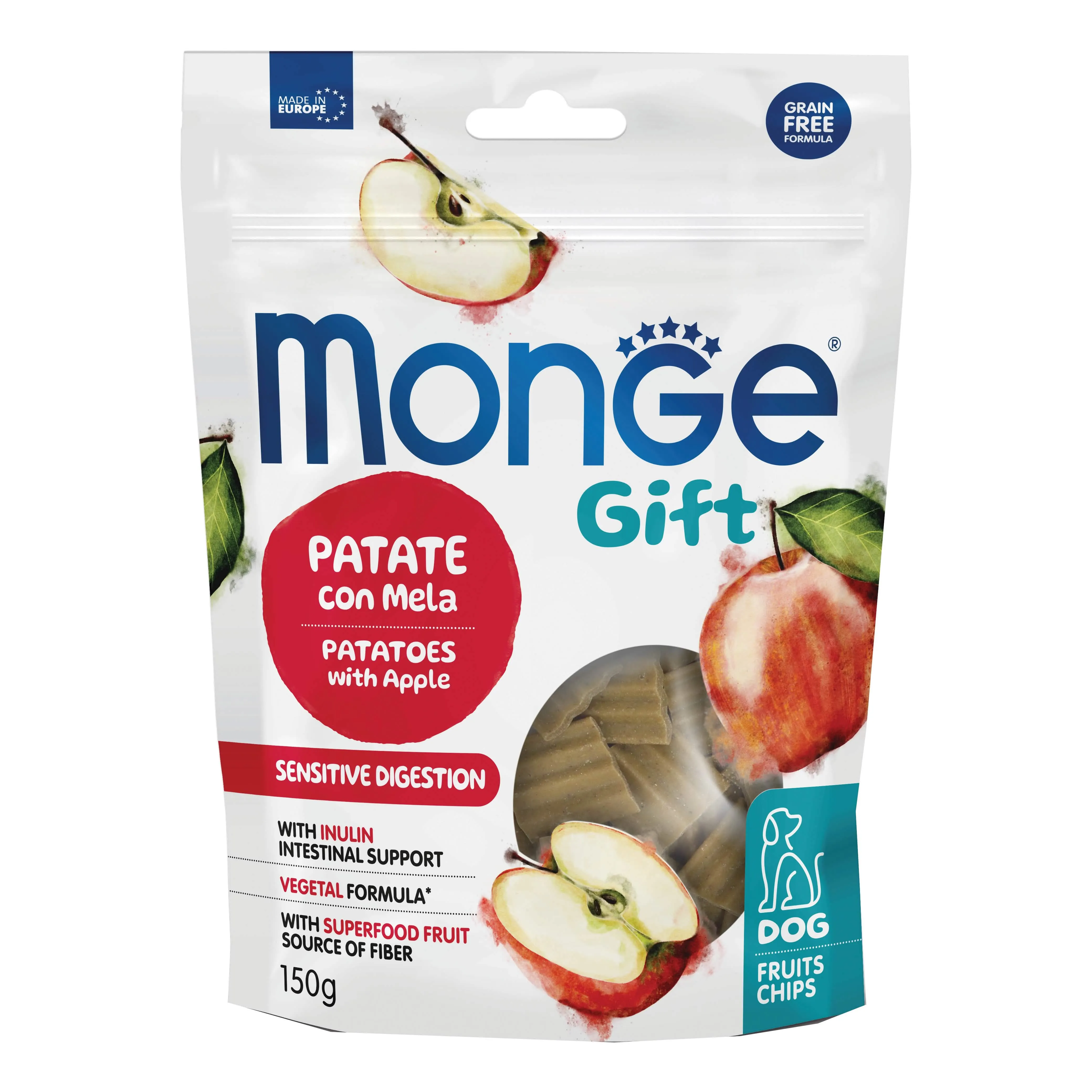 Monge dog fruit chips gift sensitive digestion patate con mela 150 g - immagine 1