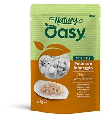 Oasy wet cat natury soft jelly pollo con formaggio busta 70 g - immagine 1