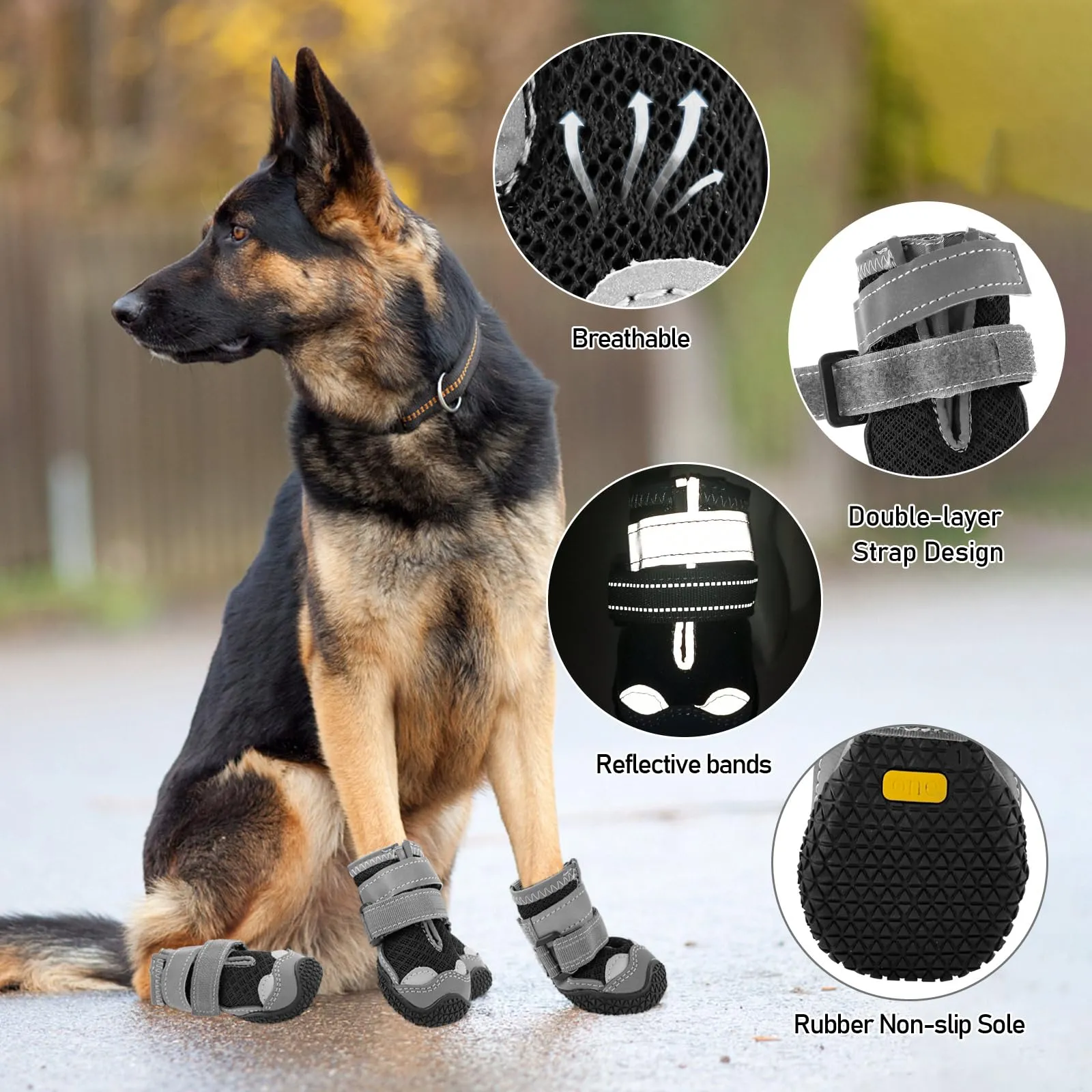 Scarpe per cani Hcpet per cani di taglia medio, stivaletti per cani antiscivolo con cinturini riflettenti Protezione per le zampe per escursioni sulla neve/passeggiate/esterni/pavimento (7) - immagine 4