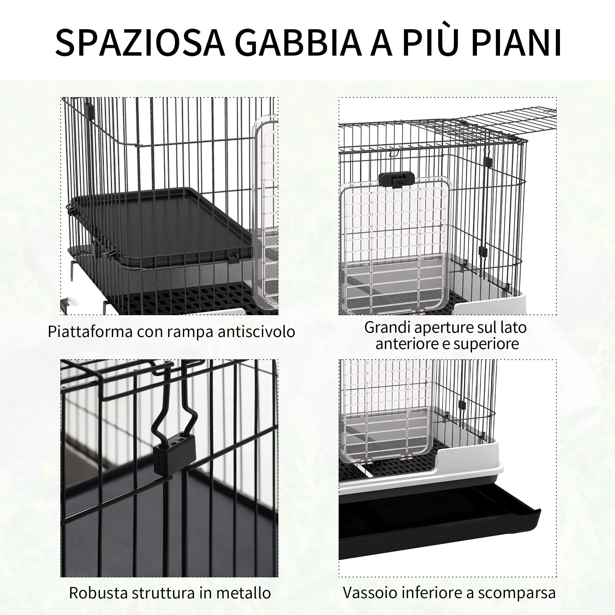 PawHut Gabbietta per Conigli Porcellini d'India 2 Porte 81.2x52.7x70cm Nero - immagine 4