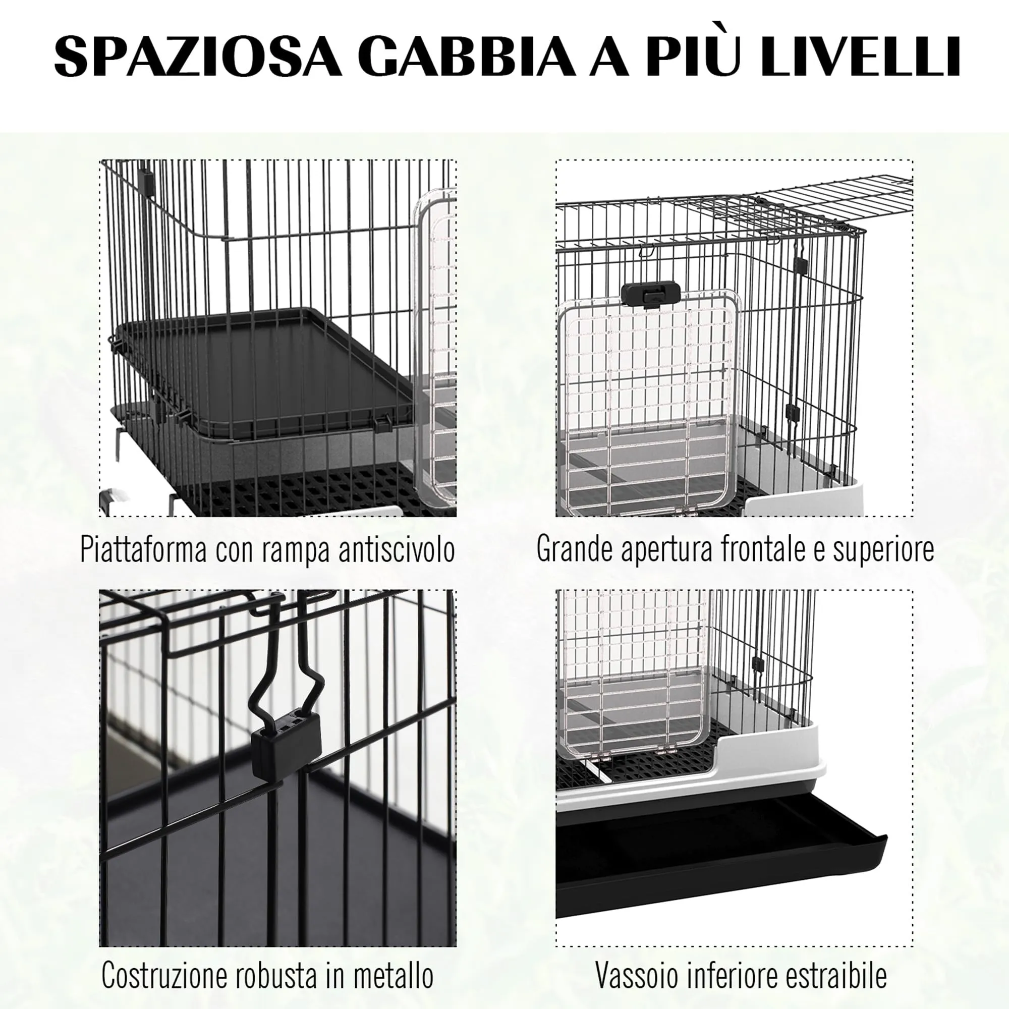PawHut Gabbietta per Conigli Porcellini d'India 2 Porte 81.2x52.7x70cm Nero - immagine 6