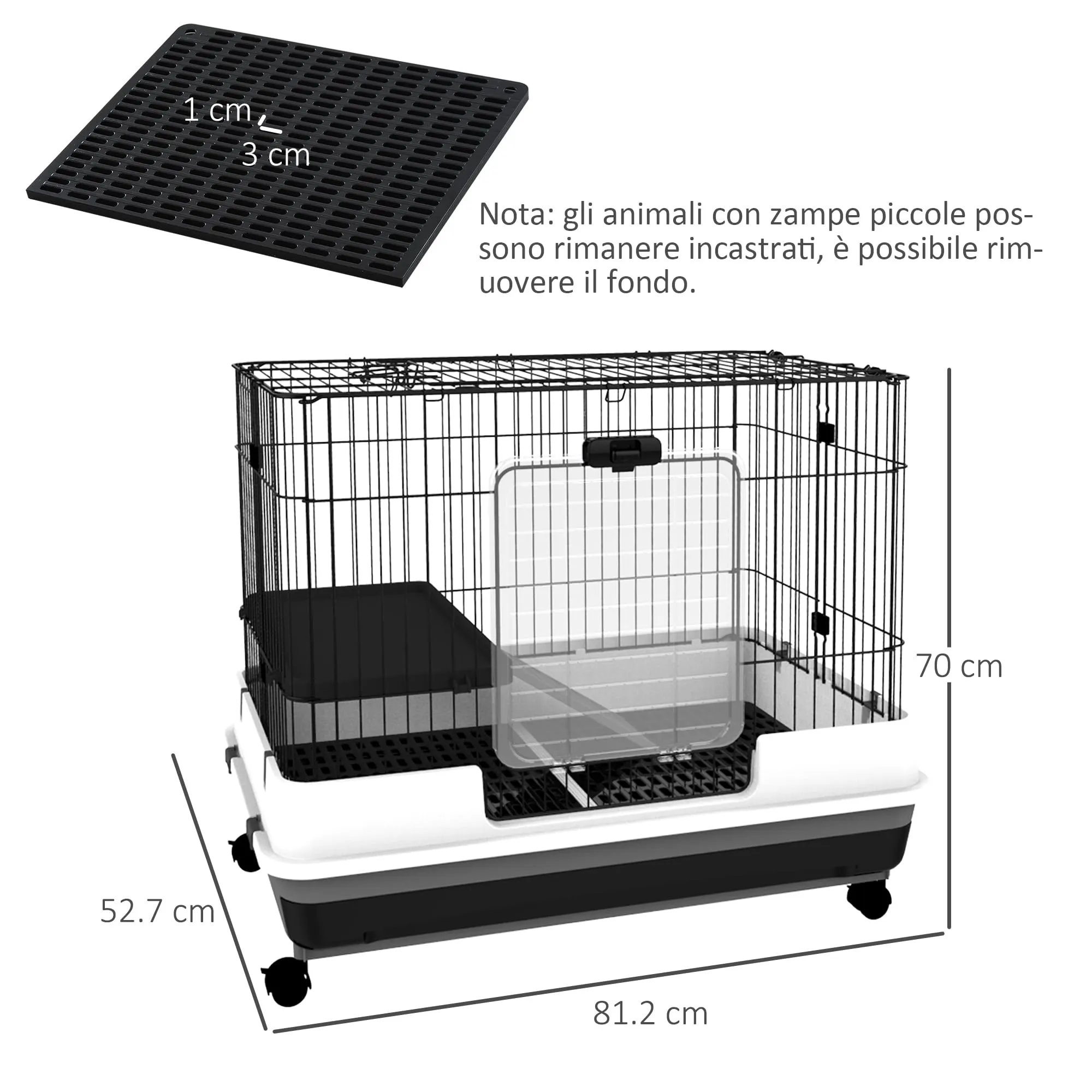 PawHut Gabbietta per Conigli Porcellini d'India 2 Porte 81.2x52.7x70cm Nero - immagine 7