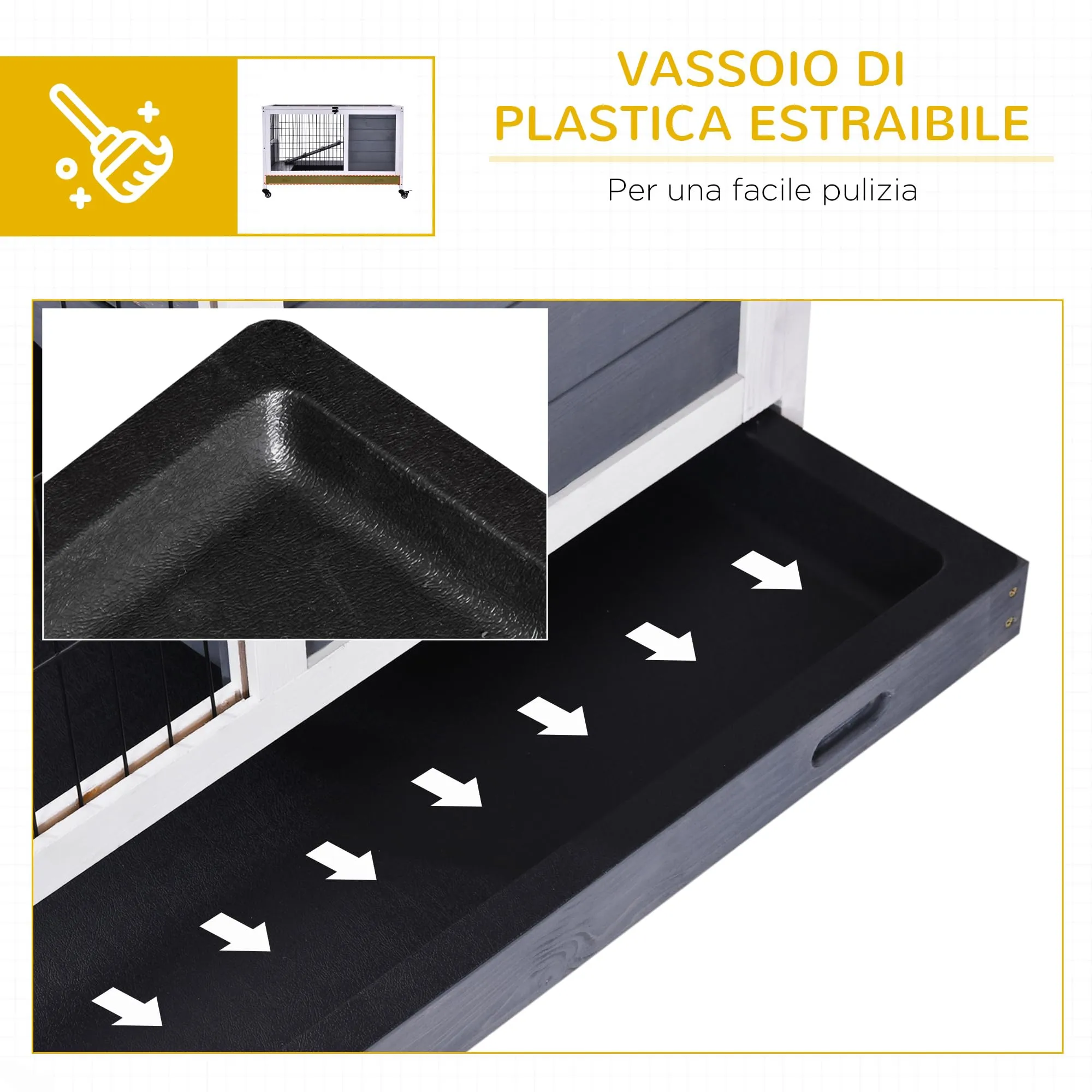 PawHut Gabbietta per Conigli e Porcellini d'India con 4 Ruote Grigio Bianco - immagine 6