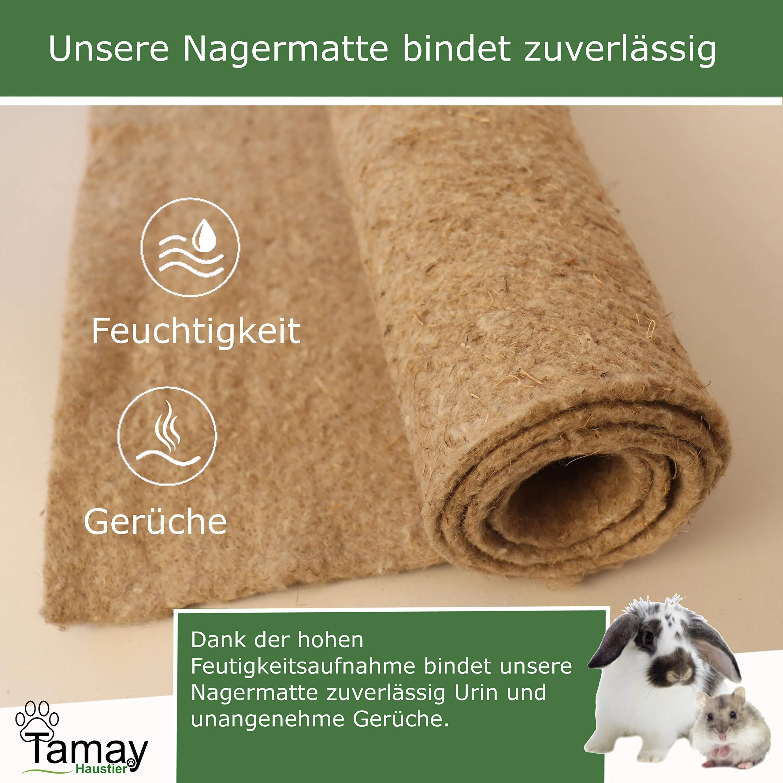Tamay, tappetini per roditori in 100% canapa, 100 x 50 cm, tappeto premium per roditori come gabbia senza polvere, per conigli, porcellini d'india, piccoli animali – Tappetino di canapa naturale per - immagine 2