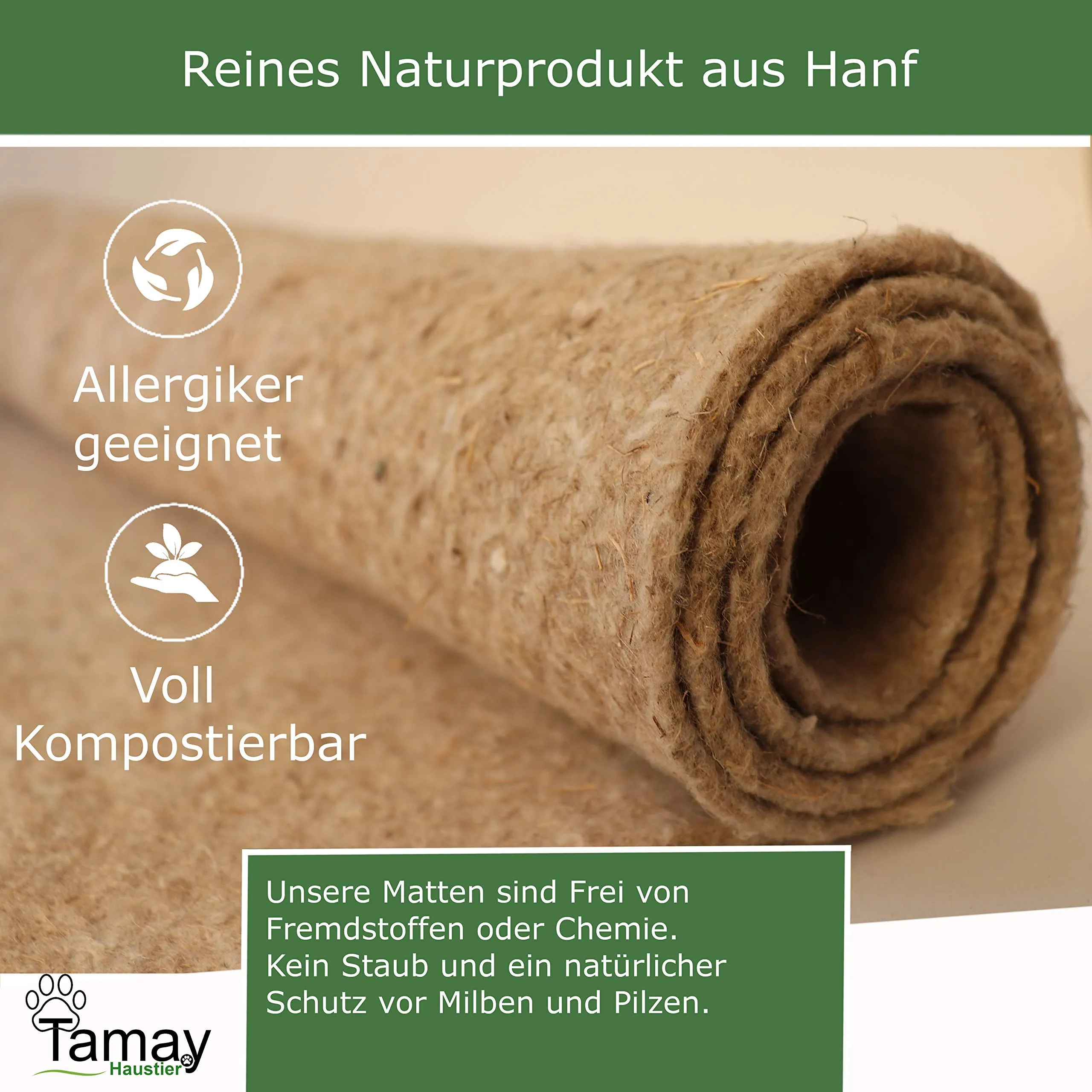 Tamay, tappetini per roditori in 100% canapa, 100 x 50 cm, tappeto premium per roditori come gabbia senza polvere, per conigli, porcellini d'india, piccoli animali – Tappetino di canapa naturale per - immagine 3