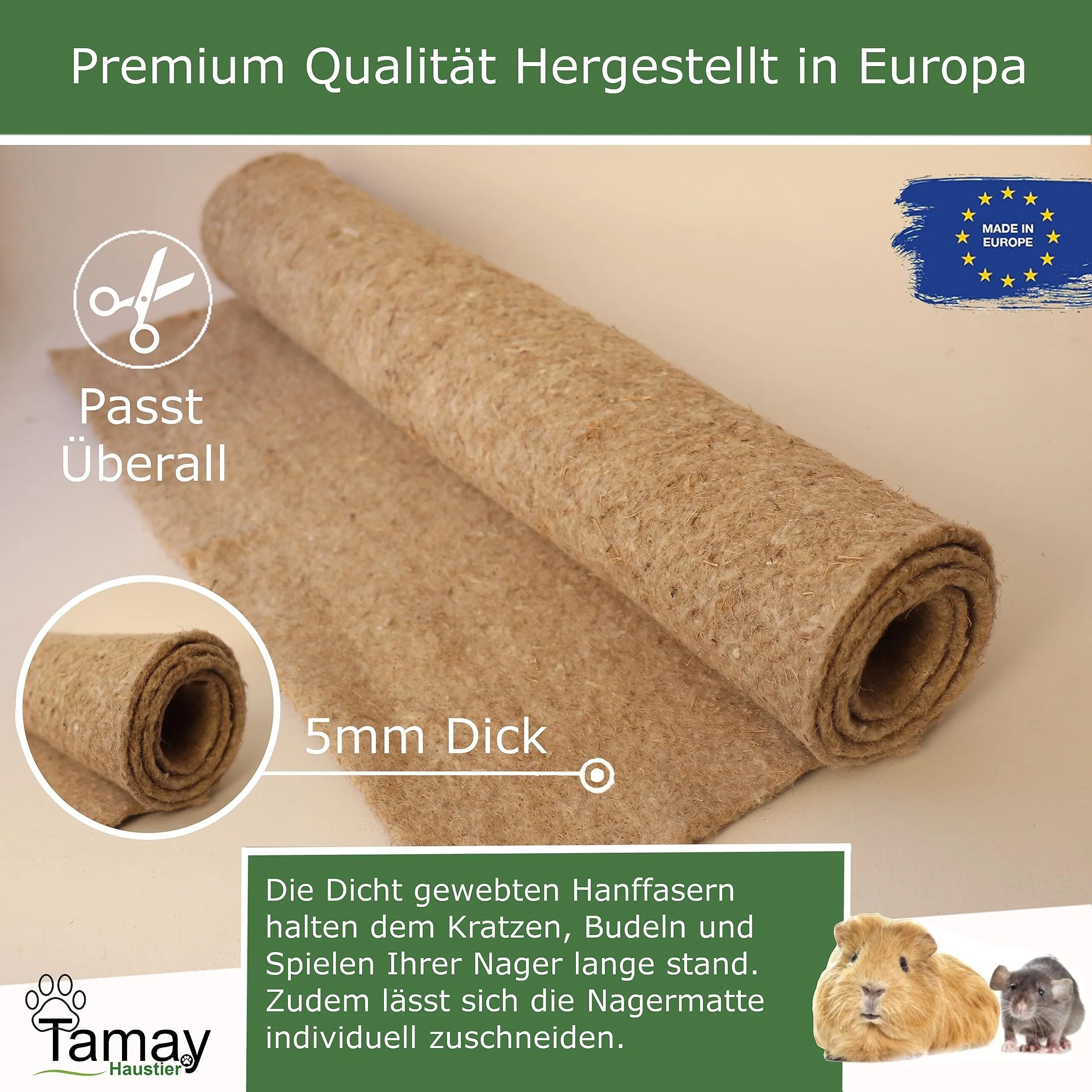 Tamay, tappetini per roditori in 100% canapa, 100 x 50 cm, tappeto premium per roditori come gabbia senza polvere, per conigli, porcellini d'india, piccoli animali – Tappetino di canapa naturale per - immagine 4