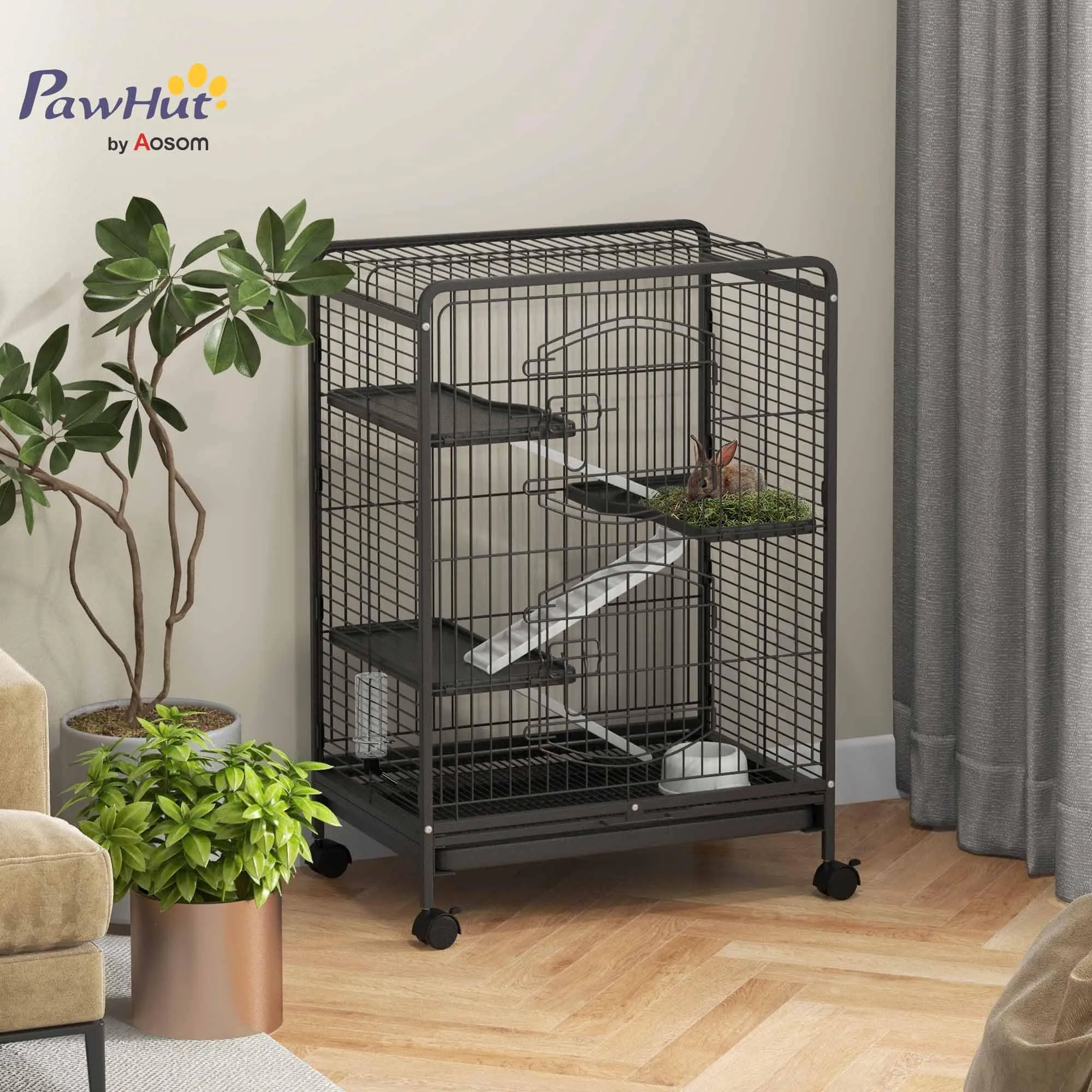 PawHut Gabbia per Piccoli Animali e Piccoli Roditori 61.5x44x95 cm Nero - immagine 2