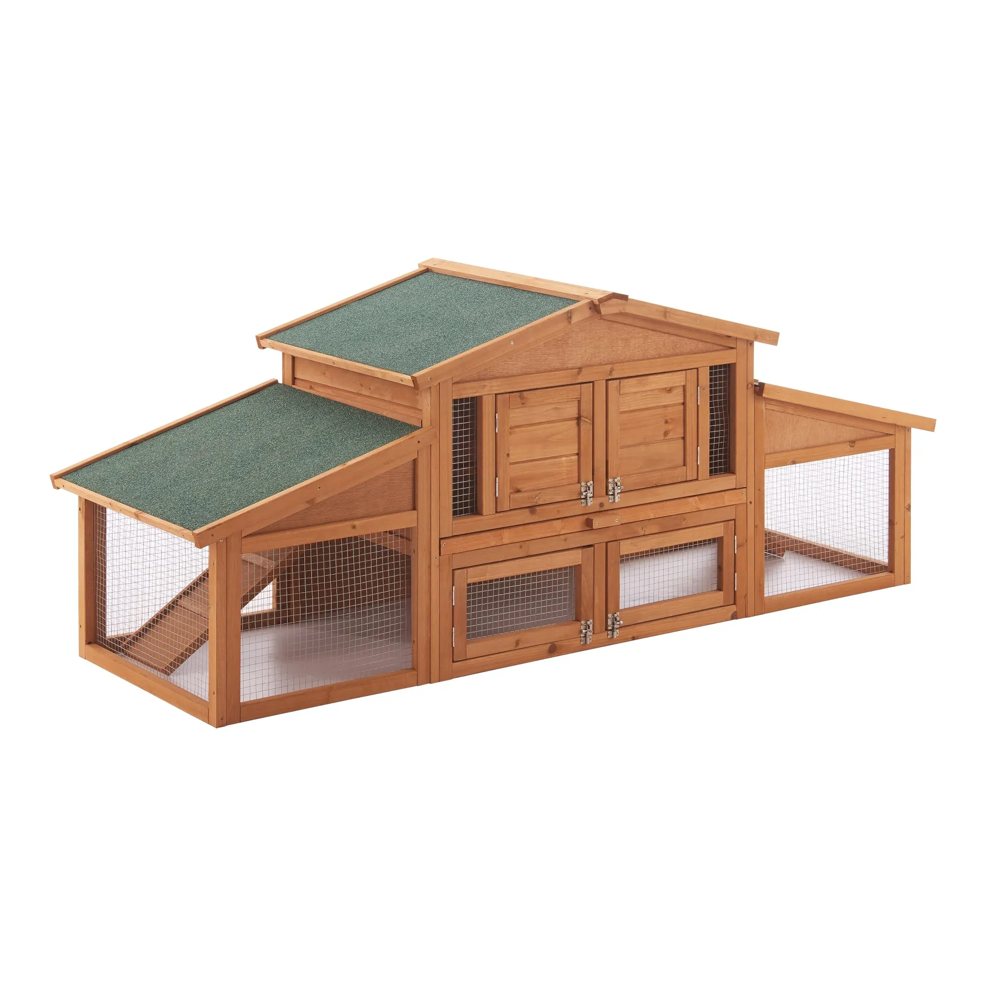 Conigliera Coperta con Tettuccio Impermeabile (AxLxP) 72 x 180 x 62 cm Gabbia con Casetta e Area Recintata, Struttura in Legno, Uso Esterno - immagine 2