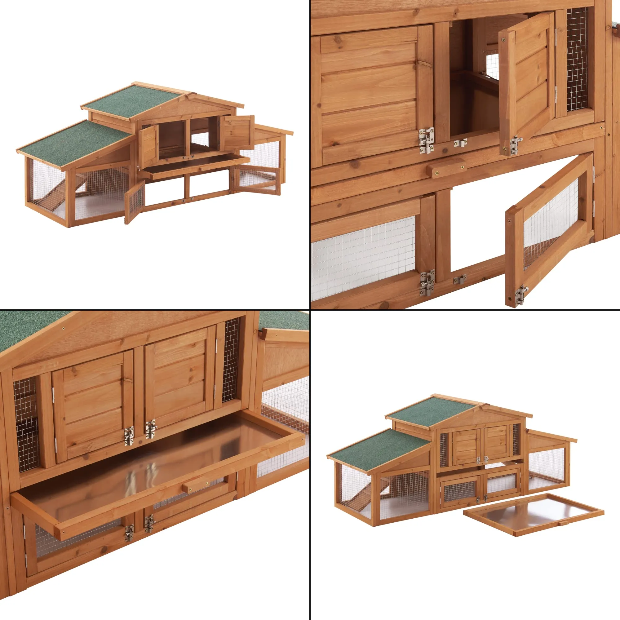 Conigliera Coperta con Tettuccio Impermeabile (AxLxP) 72 x 180 x 62 cm Gabbia con Casetta e Area Recintata, Struttura in Legno, Uso Esterno - immagine 6