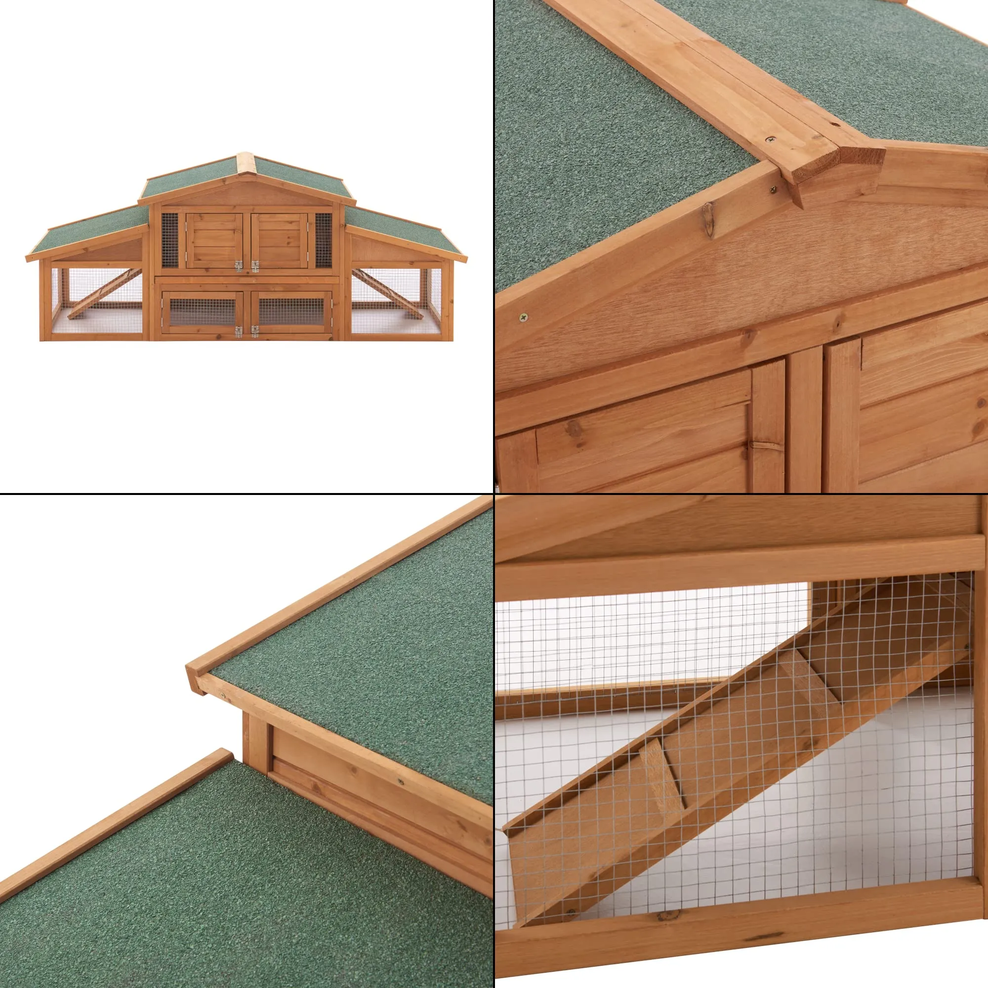 Conigliera Coperta con Tettuccio Impermeabile (AxLxP) 72 x 180 x 62 cm Gabbia con Casetta e Area Recintata, Struttura in Legno, Uso Esterno - immagine 7