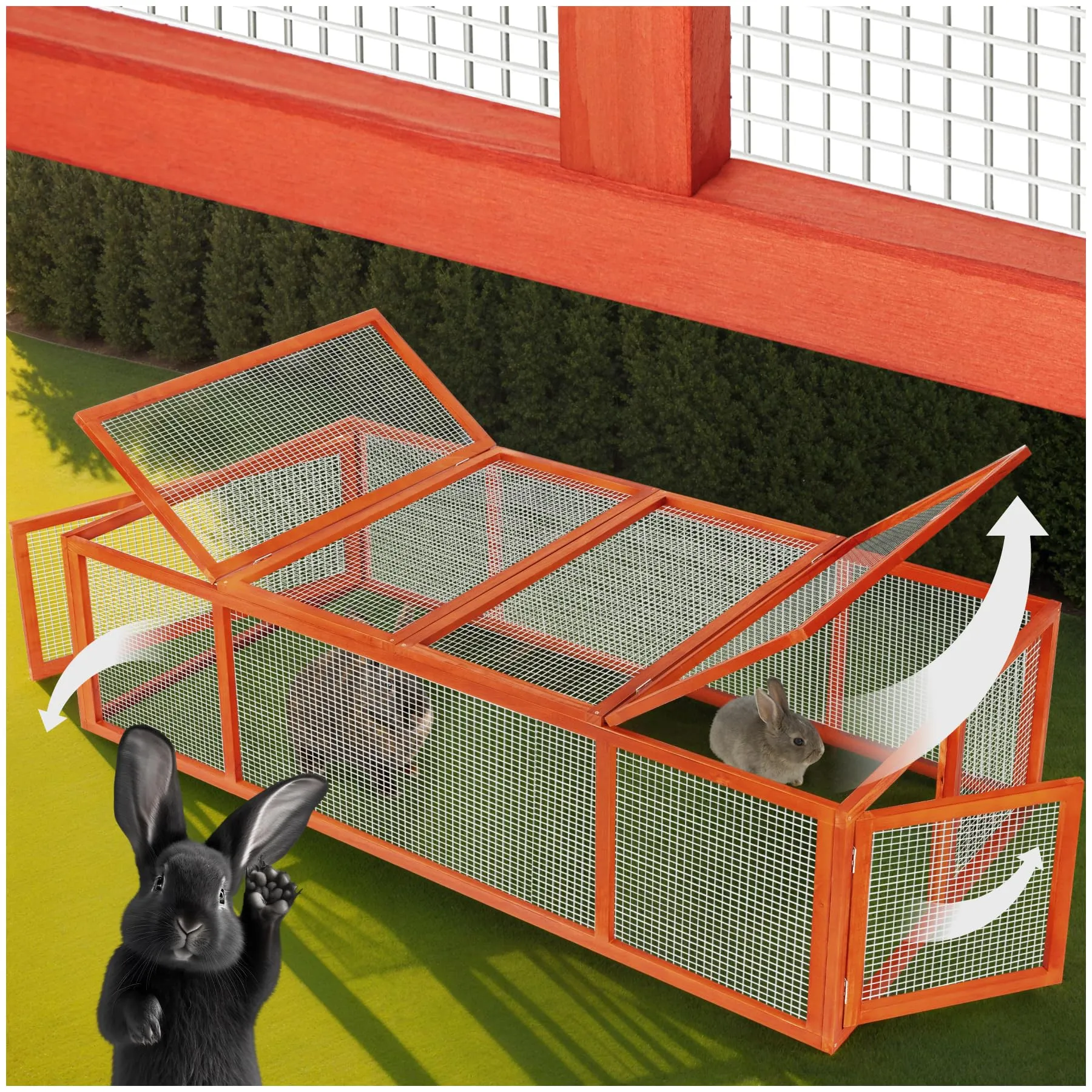 tectake® Conigliera da Esterno, 4 Porte, con Facile Accesso, Utilizzabile a Se Stante, Recinto Per Conigli, Gabbia Esterno, Casetta, Recinto Piccoli Animali - Marrone - immagine 1
