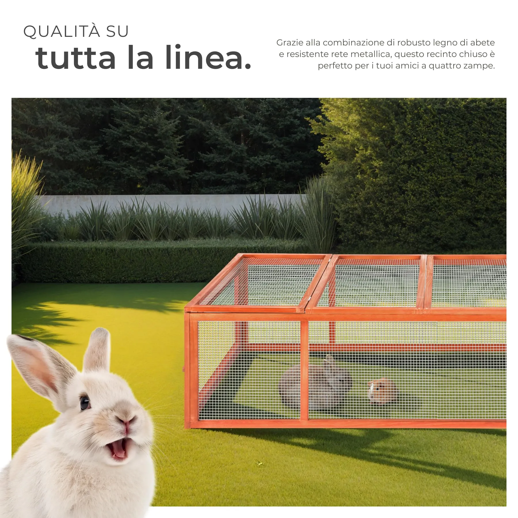 tectake® Conigliera da Esterno, 4 Porte, con Facile Accesso, Utilizzabile a Se Stante, Recinto Per Conigli, Gabbia Esterno, Casetta, Recinto Piccoli Animali - Marrone - immagine 3