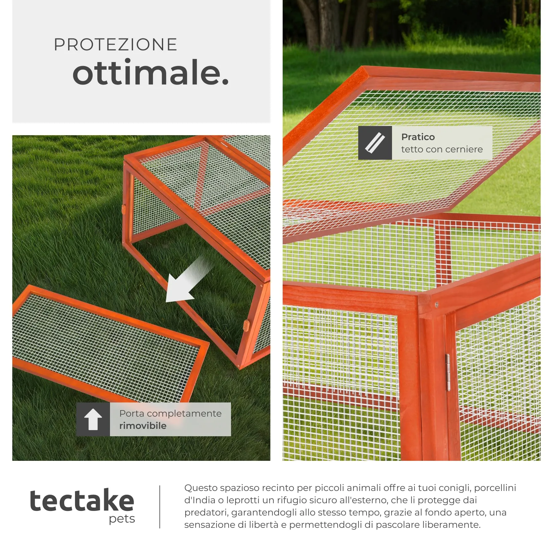 tectake® Conigliera da Esterno, 4 Porte, con Facile Accesso, Utilizzabile a Se Stante, Recinto Per Conigli, Gabbia Esterno, Casetta, Recinto Piccoli Animali - Marrone - immagine 5
