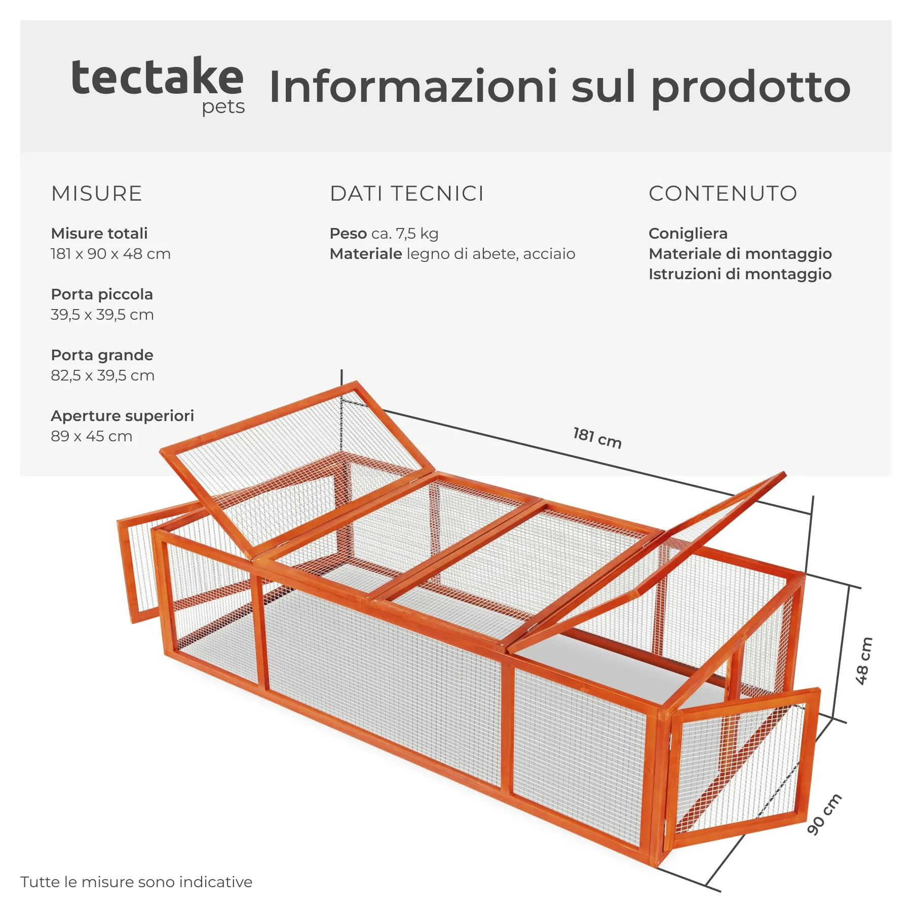 tectake® Conigliera da Esterno, 4 Porte, con Facile Accesso, Utilizzabile a Se Stante, Recinto Per Conigli, Gabbia Esterno, Casetta, Recinto Piccoli Animali - Marrone - immagine 6