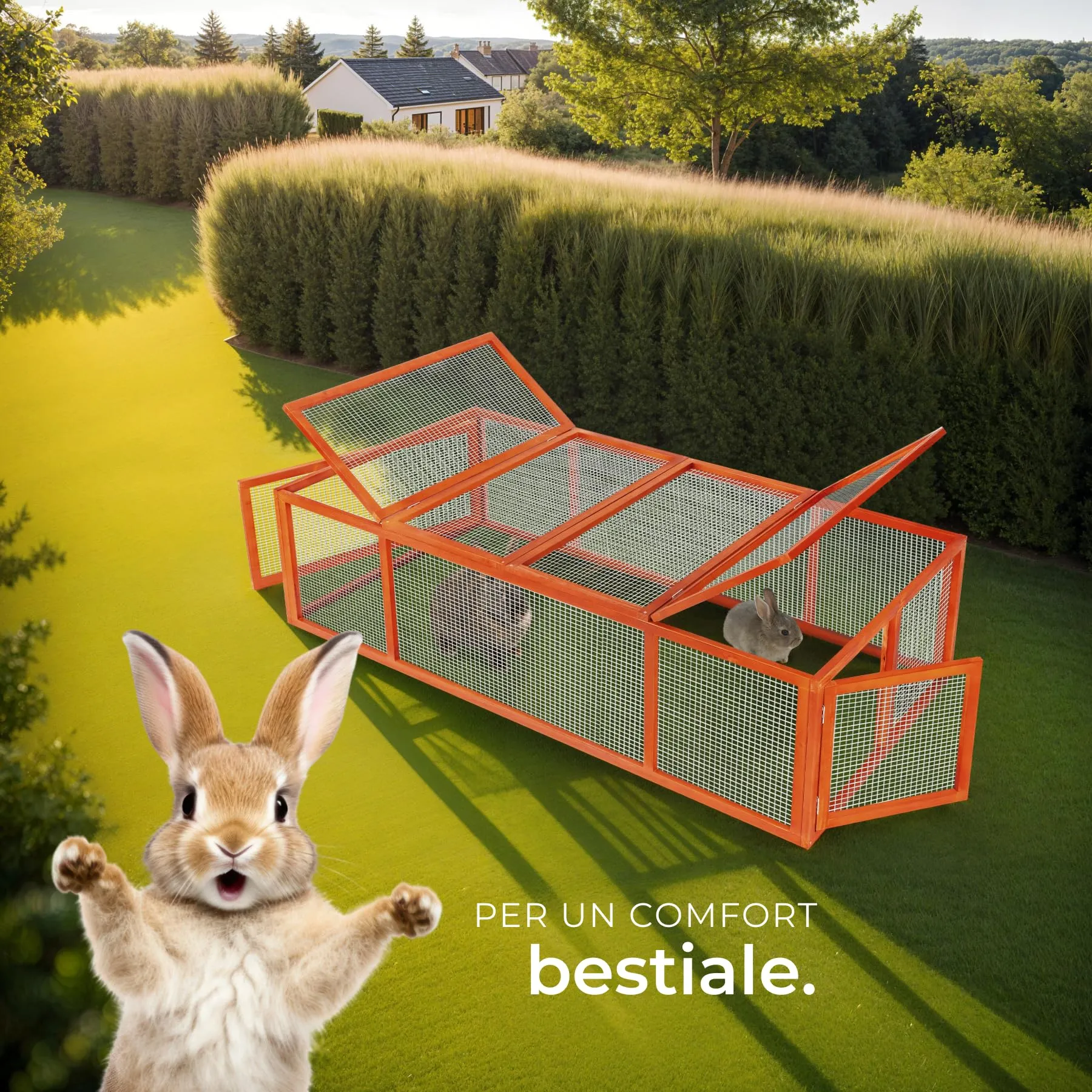 tectake® Conigliera da Esterno, 4 Porte, con Facile Accesso, Utilizzabile a Se Stante, Recinto Per Conigli, Gabbia Esterno, Casetta, Recinto Piccoli Animali - Marrone - immagine 7