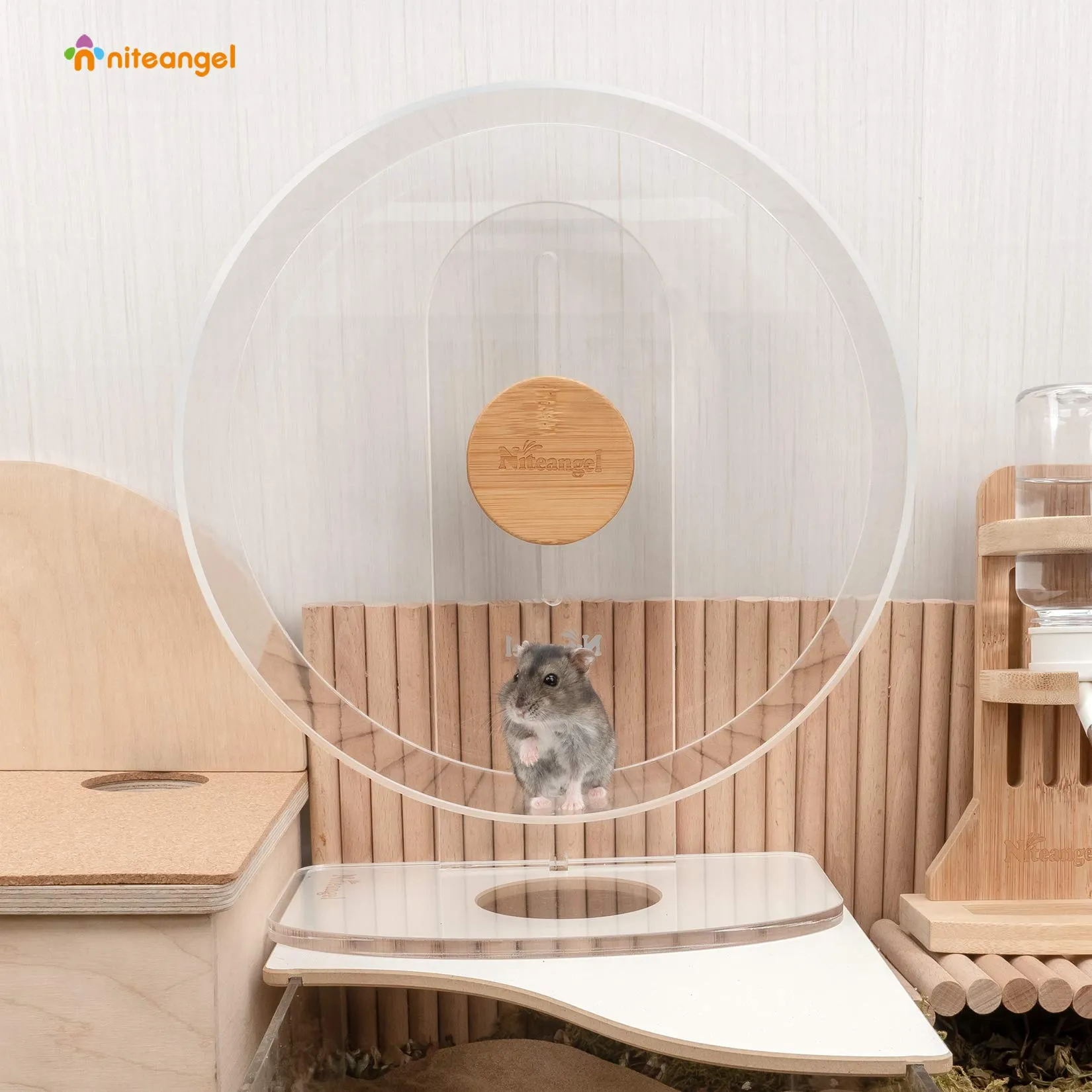 Niteangel - Ruota silenziosa per criceti, a doppio cuscinetto, silenziosa, in acrilico, per criceti, gerbilli, topi, degus o altri piccoli animali (media – versione più ampia) - immagine 5