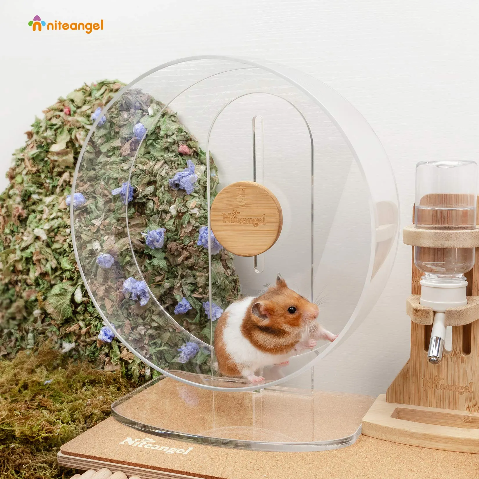 Niteangel - Ruota silenziosa per criceti, a doppio cuscinetto, silenziosa, in acrilico, per criceti, gerbilli, topi, degus o altri piccoli animali (media – versione più ampia) - immagine 6