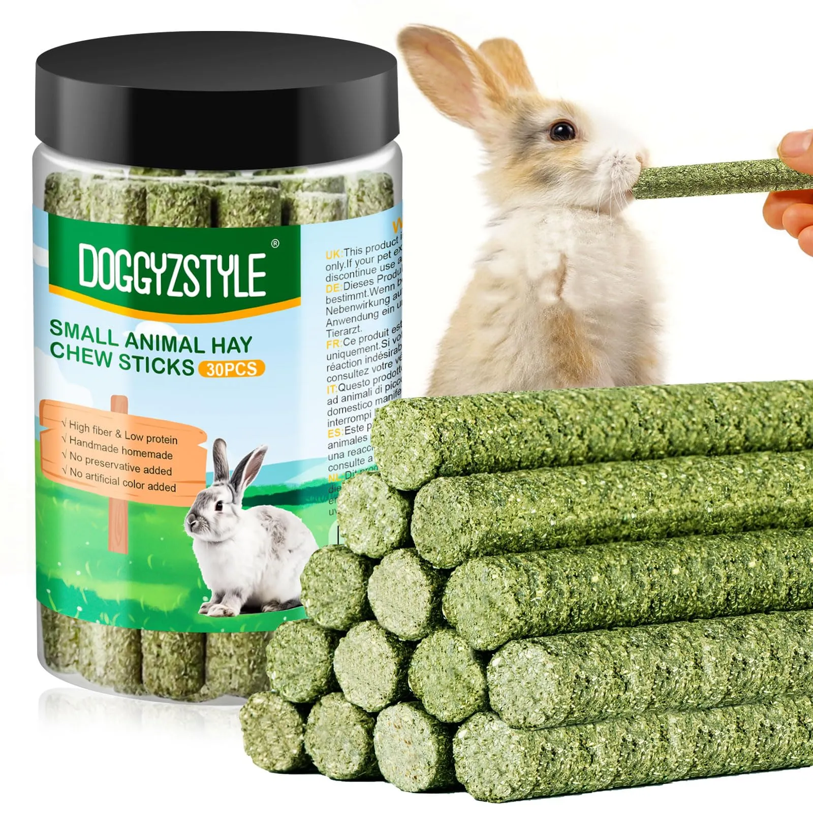 DOGGYZSTYLE 30Pcs Coniglio Tratta Timothy Hay Sticks,Fieno Di Timothy Naturale Per Coniglio,Porcellini D'India, Cincillà,Criceti,Giocattoli Da Masticare Fatti A Mano Per Conigli Cibo Per Conigli - immagine 1